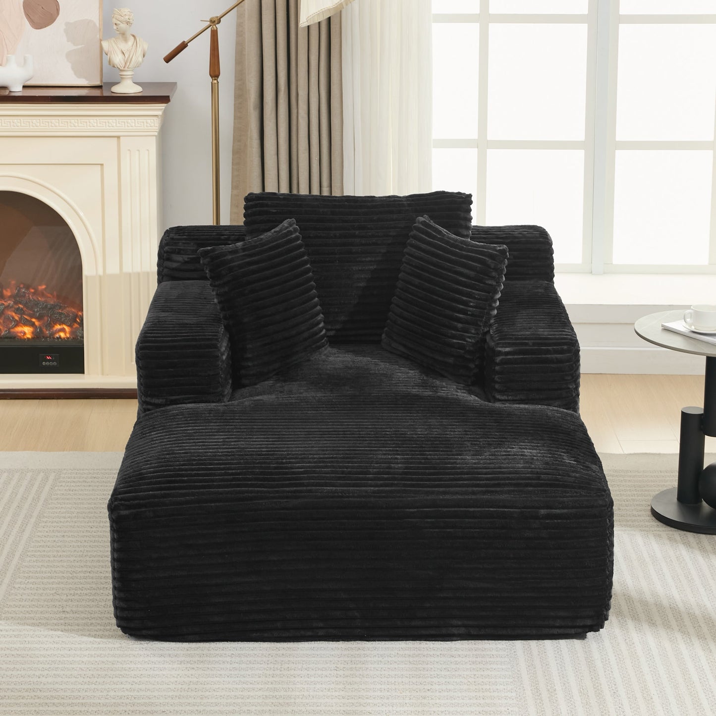 NEW Modern Black Corduroy Chaise Lounge Sofa Bed with Removable Pillows, 48.8' Upholstered Sleeper Sofa