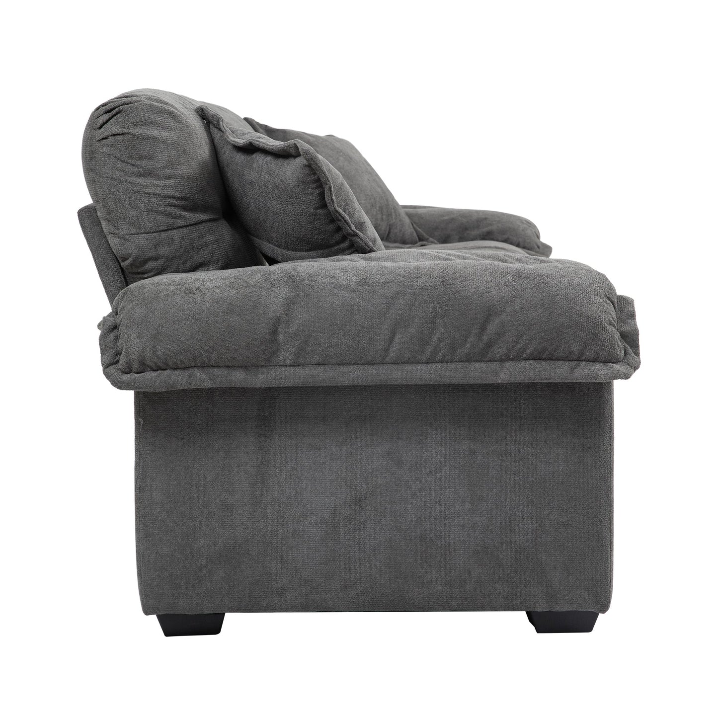 NEW 84' Grey Chenille Small Loveseat Deep Seat Sofa Couch with 2 Throw Pillows & Memory Foam