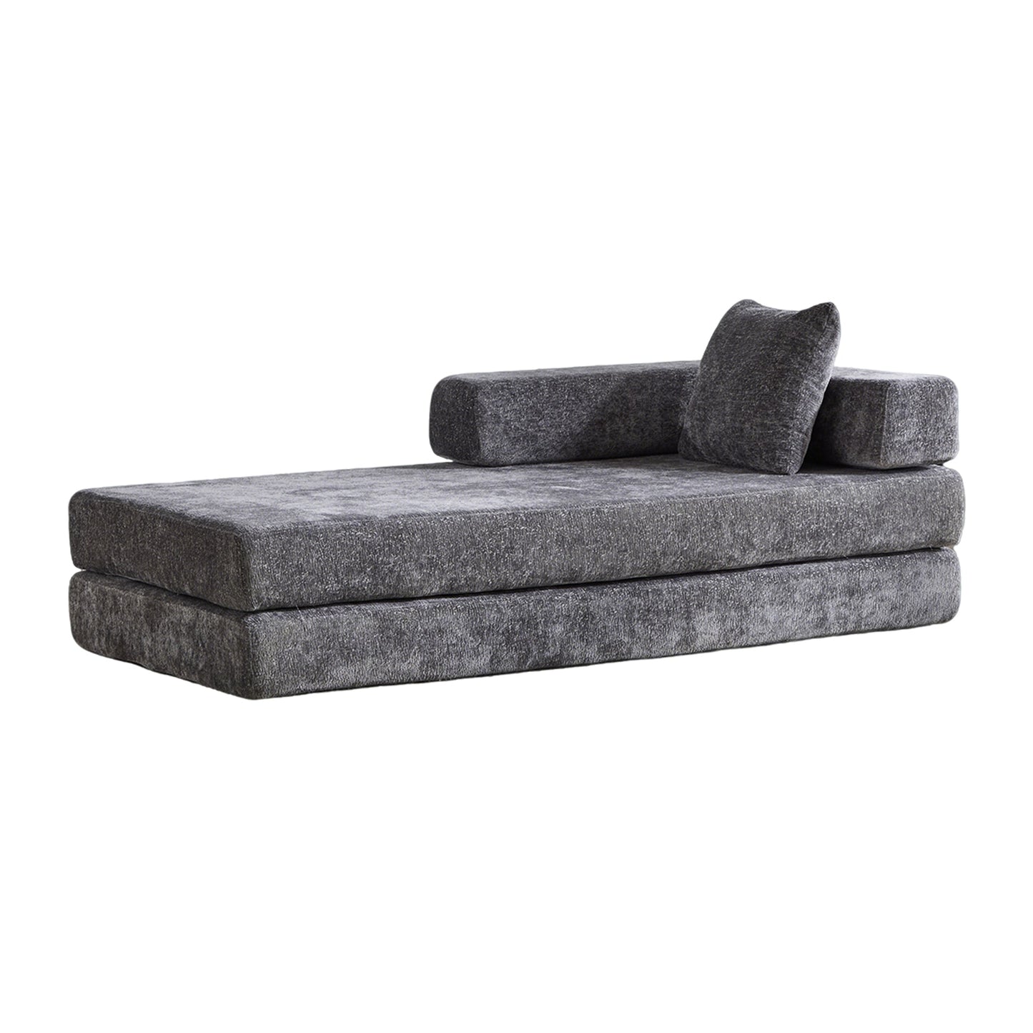 NEW Floor Couch,Compression Sofa,Convertible Floor Sofa Bed-with Pillow Back Support Armrest,Comfy Futon Couch Lounge Sleeper Bed,Chenile fabric,for Living Room Bedroom (DARK-GREY)