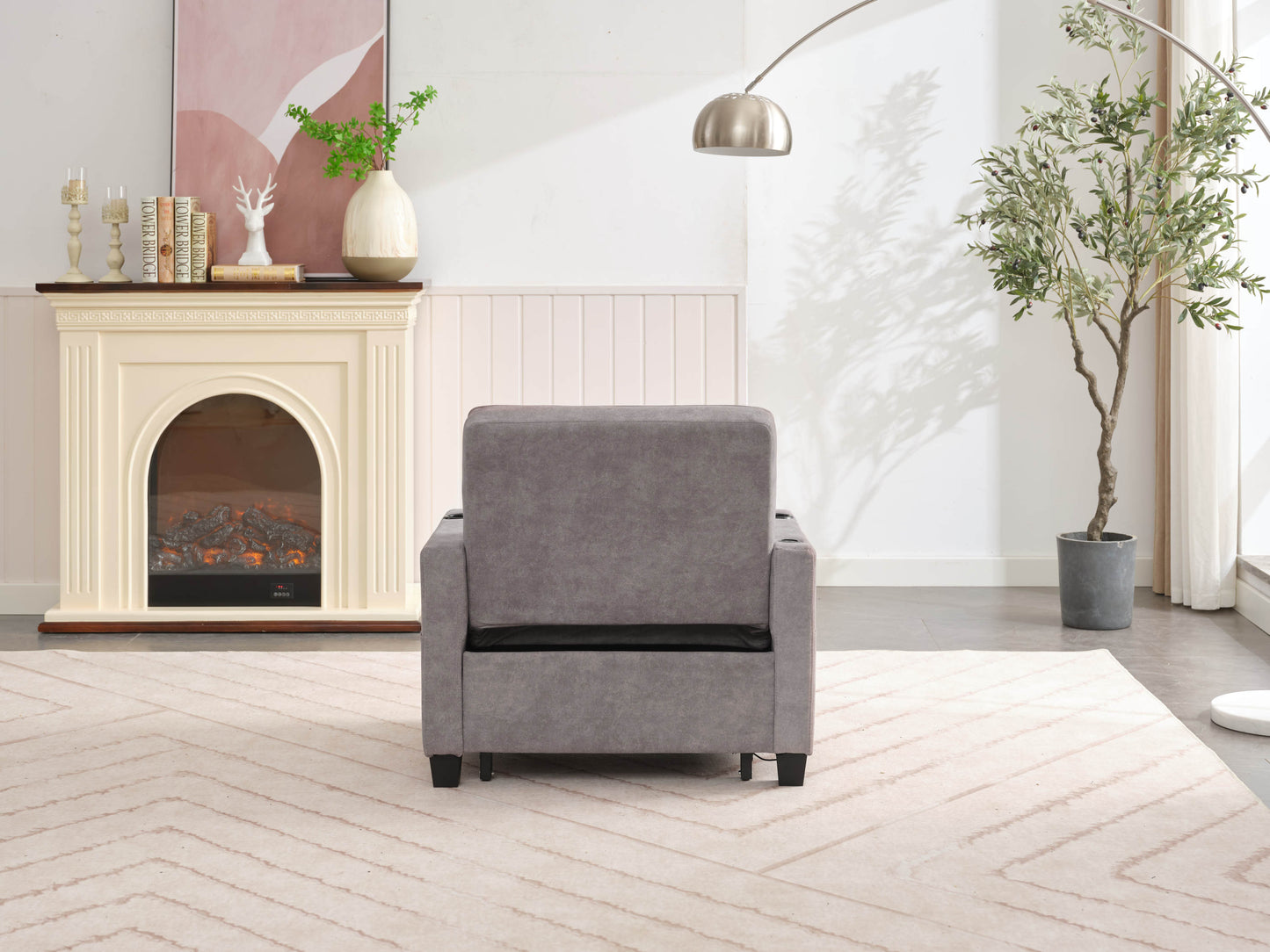 NEW Futon Chair Bed Convertible Chair 3-in-1 Pull Out Sleeper Chair Beds with USB Ports,Wear-resistant and Anti-scratch,  Armchair Bed Sleeper for Living Room (Light Grey Scratch Cloth)