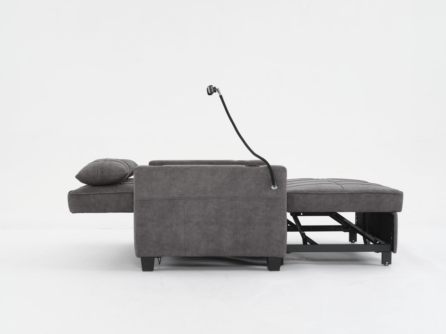 NEW Dark Grey Cloth Fabric 2 Seater Loveseat Recliner Sofa Bed with Adjustable Backrest USB and Cupholders