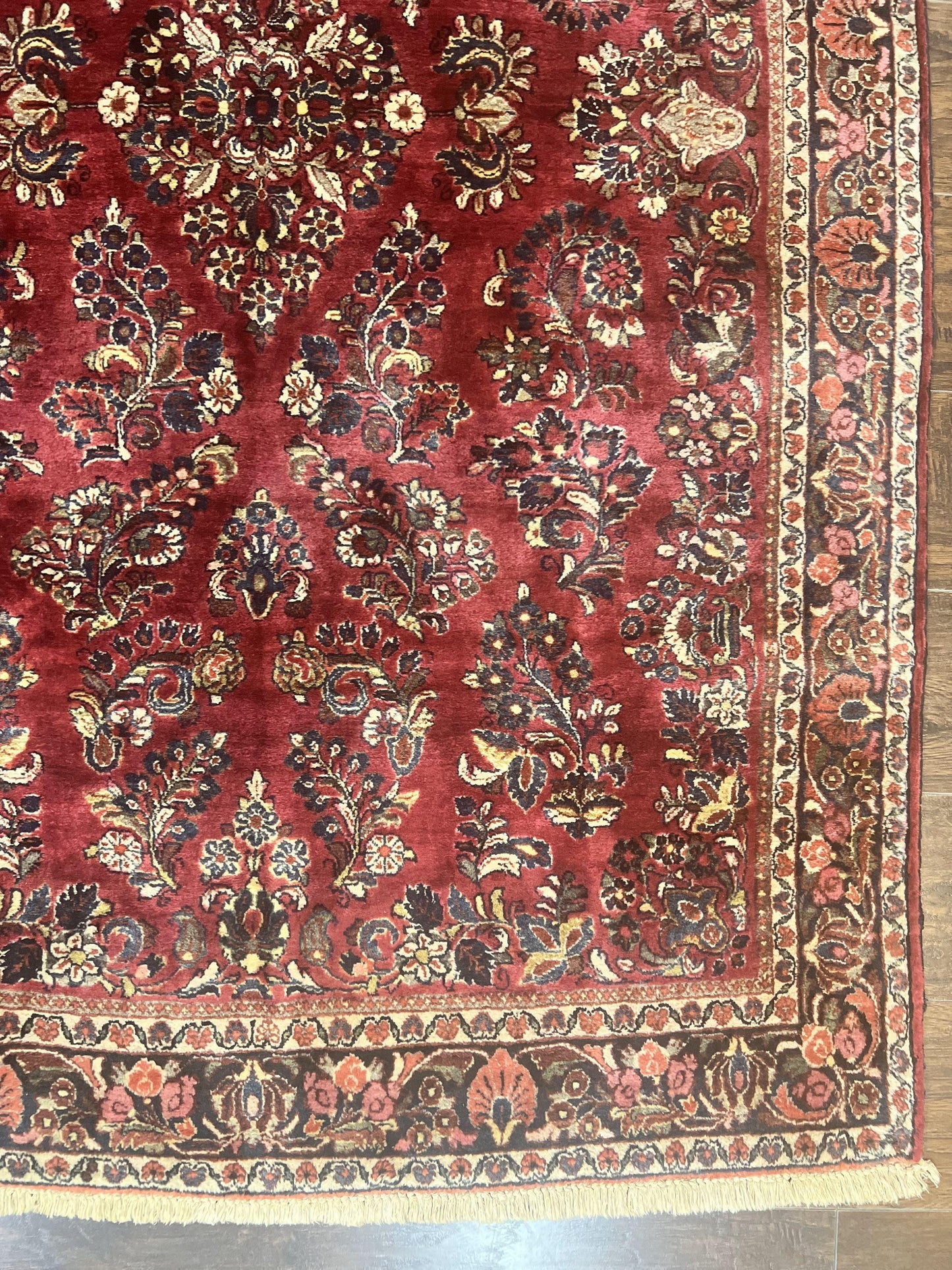 USED Antique Persian Sarouk Rug 4x7, Hand Knotted Wool Red Persian Carpet, Floral