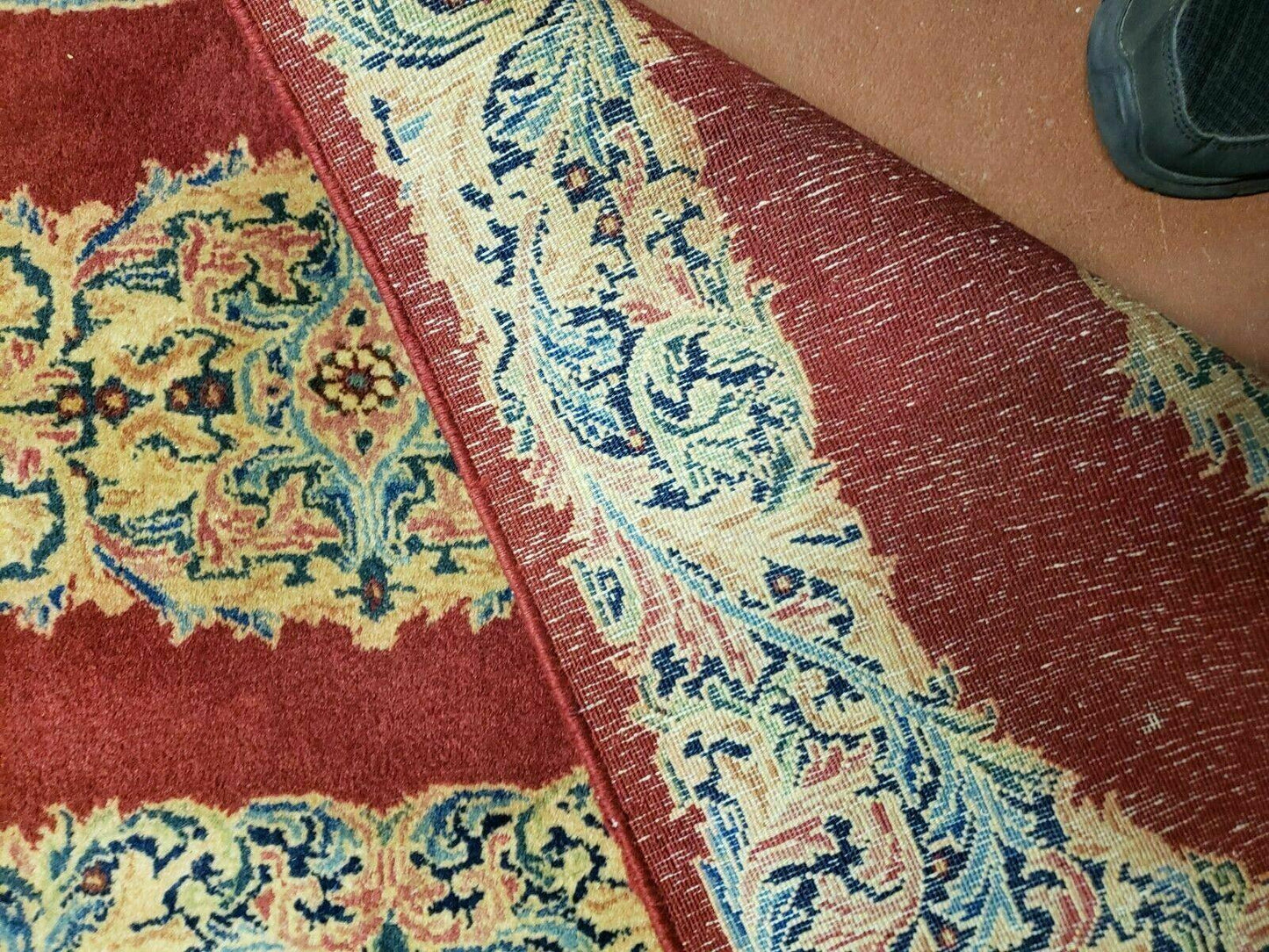 USED Small Persian Kirman Rug 2x4, Wool Oriental Vintage Handmade Carpet, Hand Knotted Floral Medallion, Red & Beige, Semi Open Field