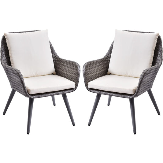 NEW Outdoor Wicker Dining Chair Rattan Accent Chair with Beige Cushion Patio Garden Furniture