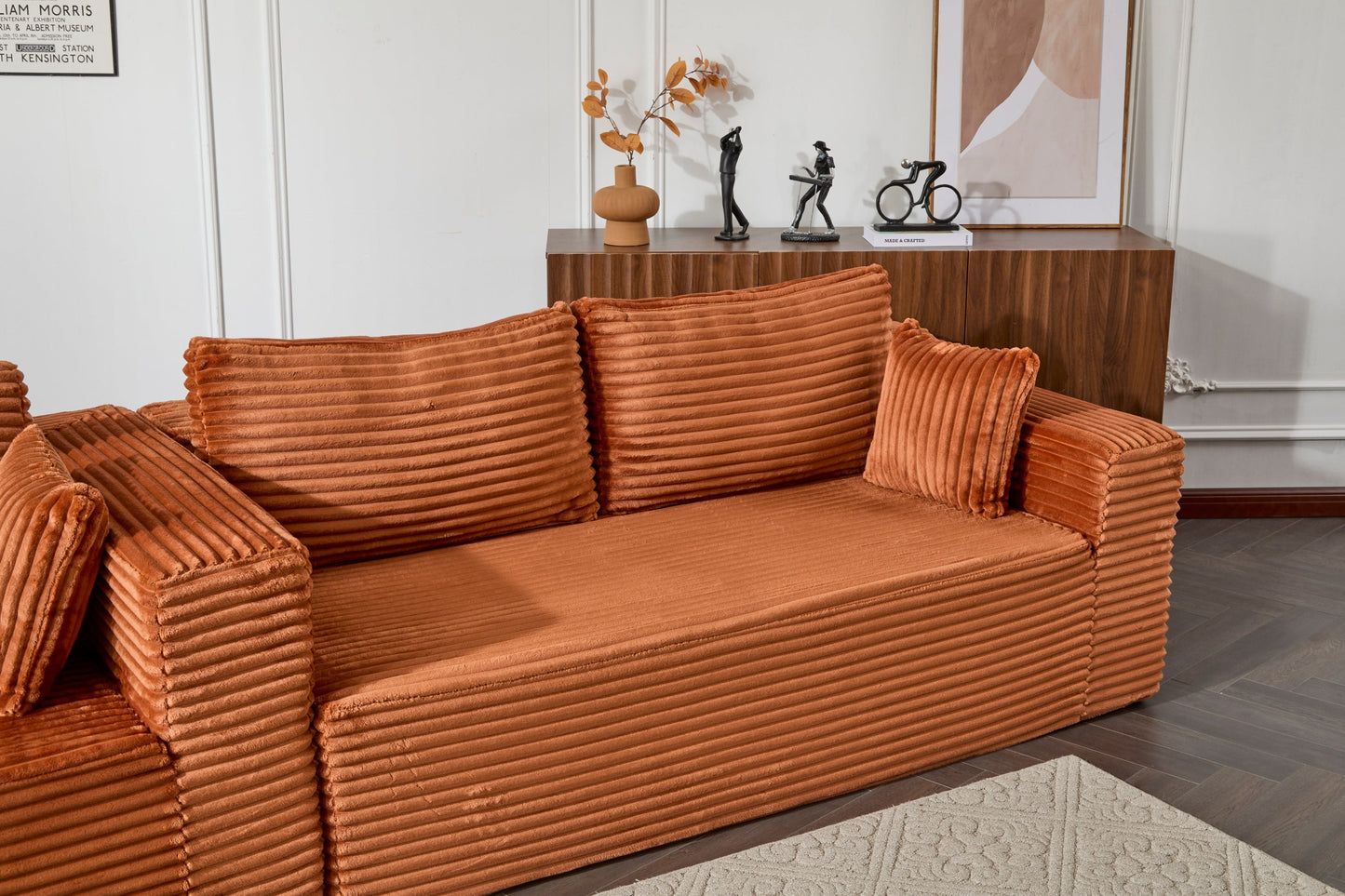 NEW Compression Sectional Couch with Comfy Chaise, Boneless L Shape Sofa with Deep Seat, Minimalist Modular Couches Sleeper for Living Room Bedroom Apartment Lounge,corduroy,Brown