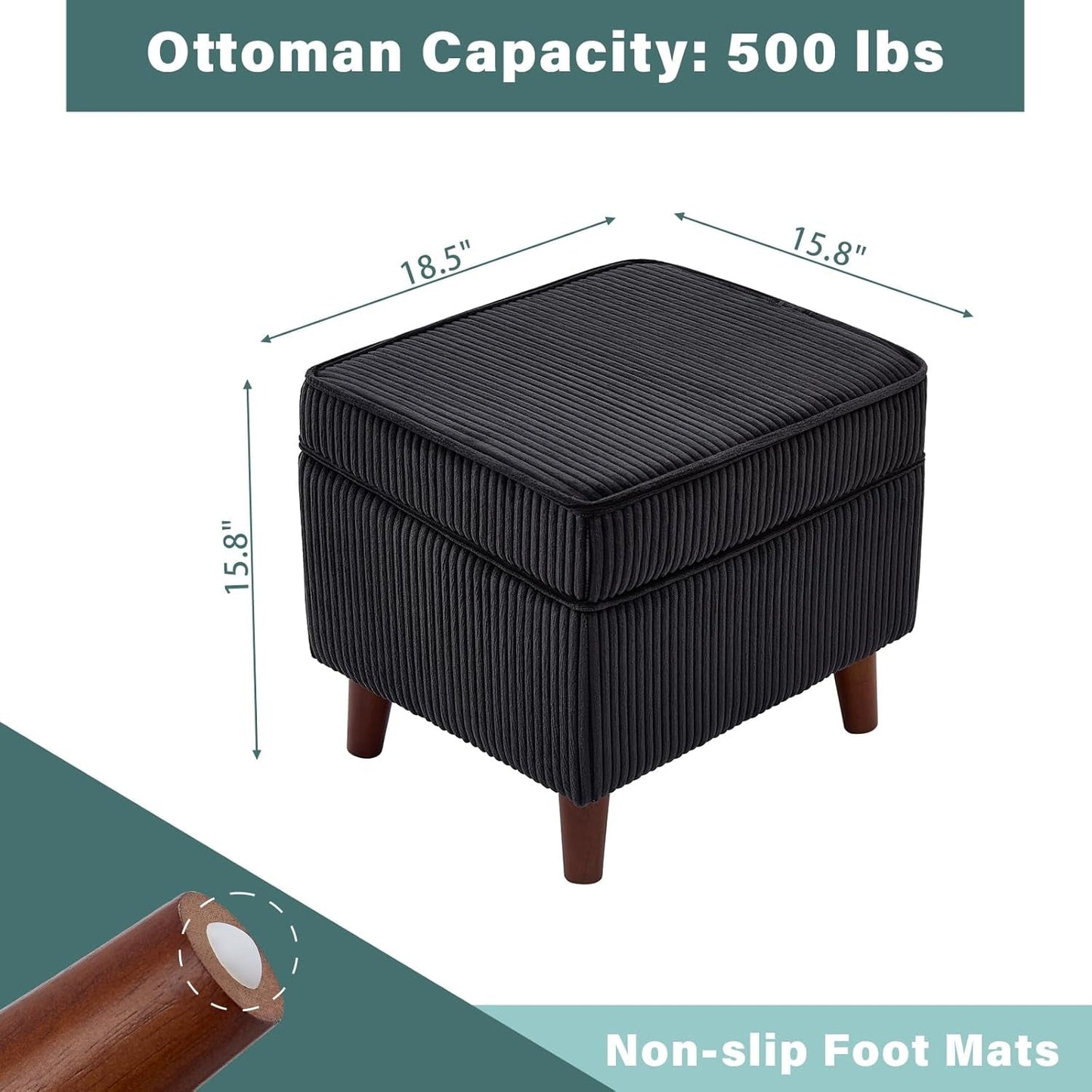 NEW Storage Ottoman With Adjustable Lid Footrest Charcoalgray