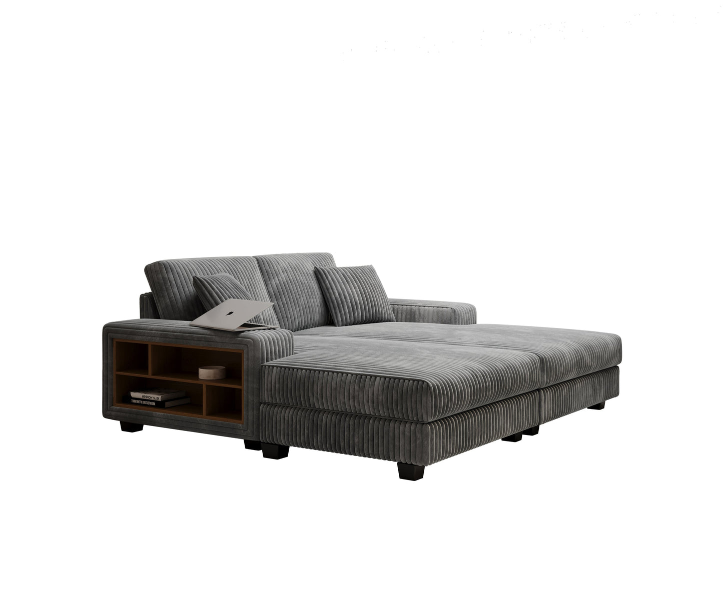 NEW Convertible combination sofa, corduroy fabric, fluffy modern sleeper sofa chair, oversized combination living room double lounge chair,Dark Grey