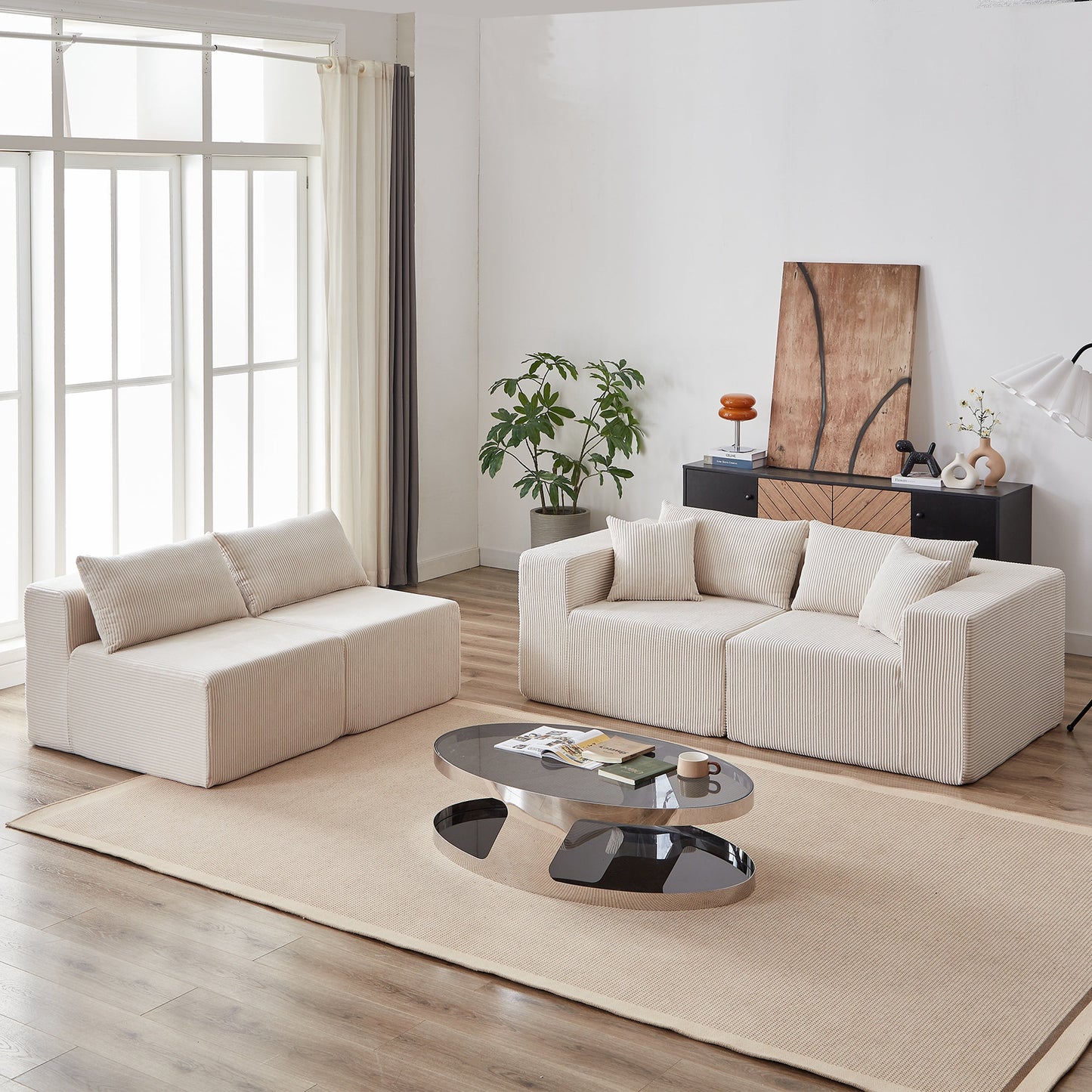 NEW Corduroy Modular L Shaped Sectional Luxury Upholstered Foam-Filled Compressed Sofa Couch Set