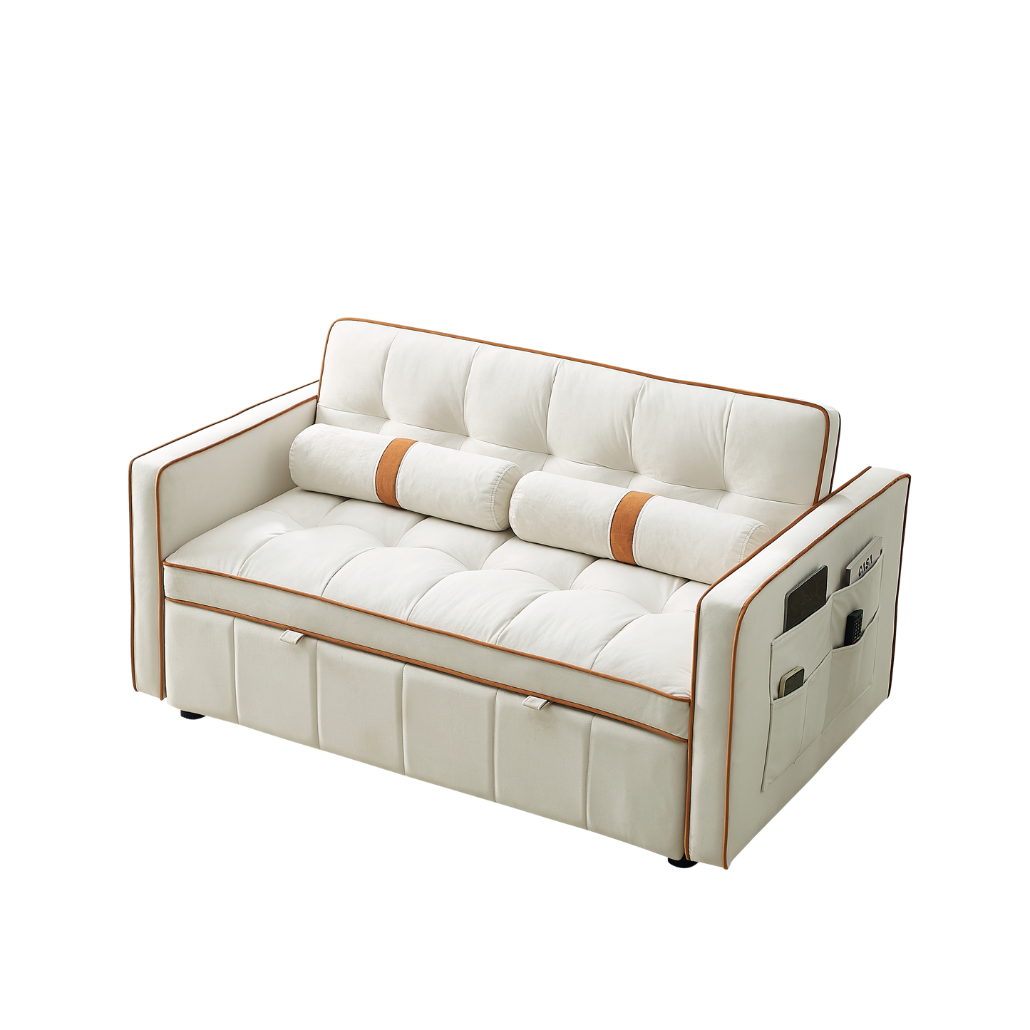 NEW Modern 55.5' Pull Out Sleep Sofa Bed 2 Seater Loveseats Couch with Side Pockets and Adjustable Backrest
