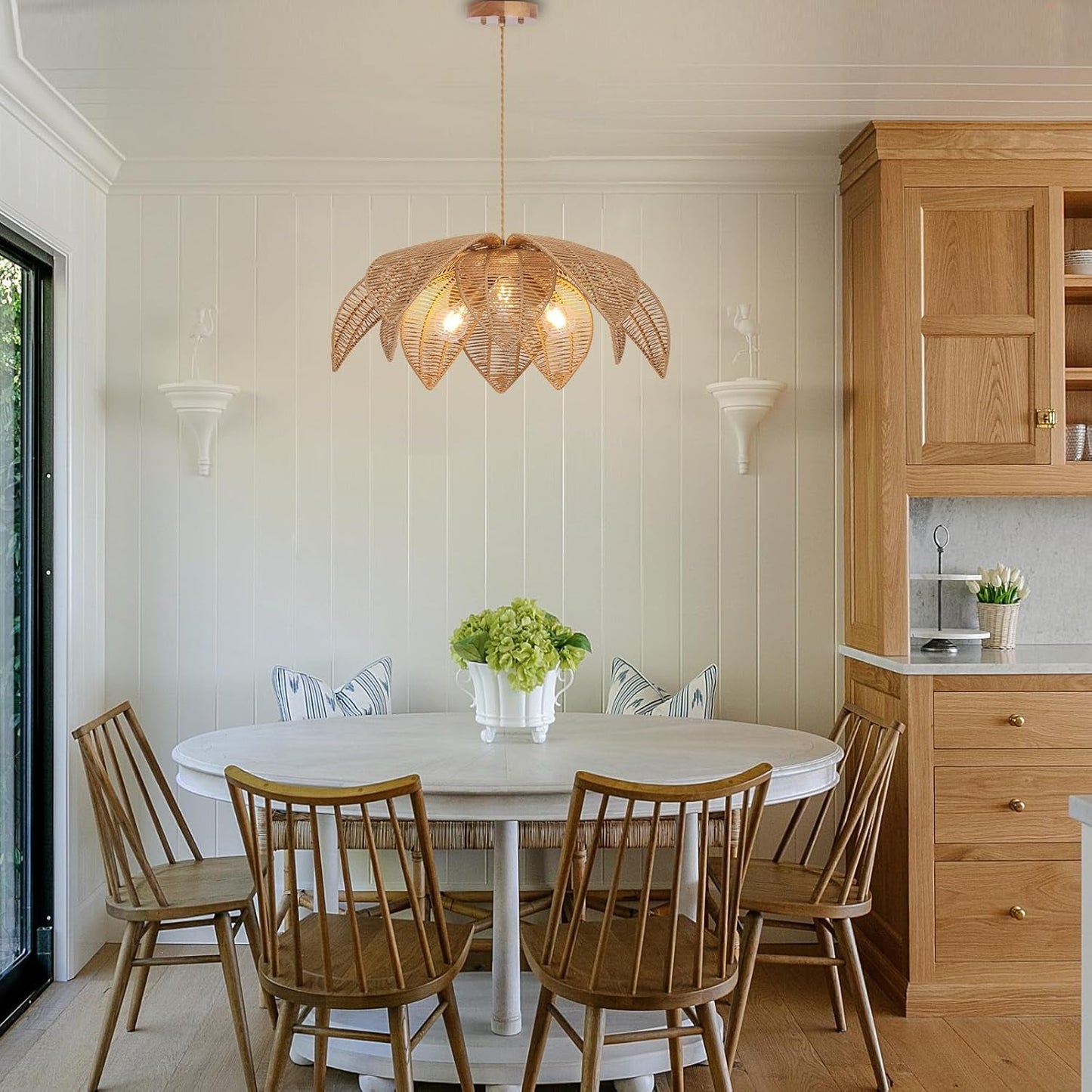 NEW Handwoven Rattan Chandelier 24 Inch Pendant Light Fixture