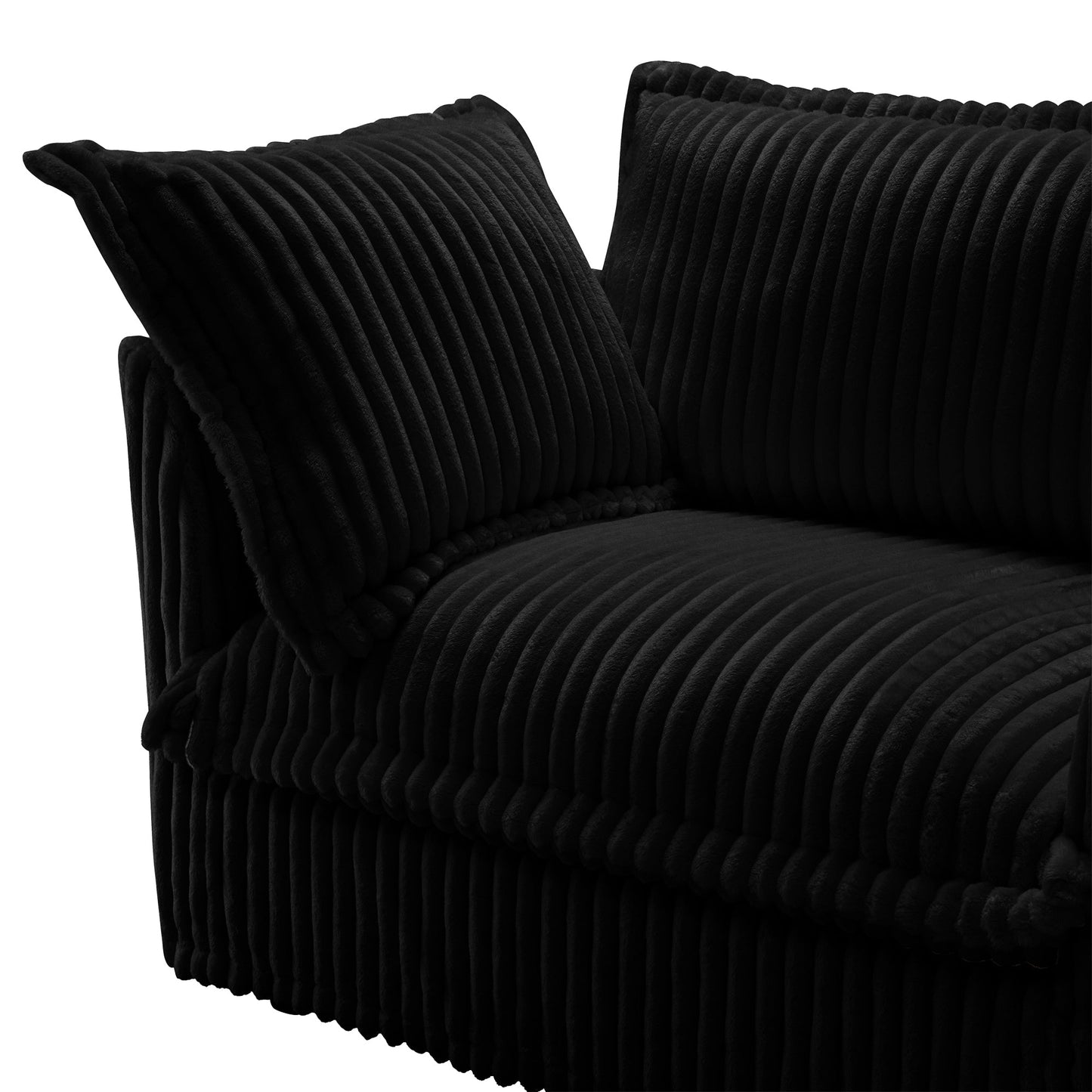 NEW Slip-covered Armchair with 1 Big Back Cushion and 2 Big Toss Pillows, Single Deep Seat Comfy Single Couch Sofa Multiple Large Soft Pillows, Black Corduroy Fabric