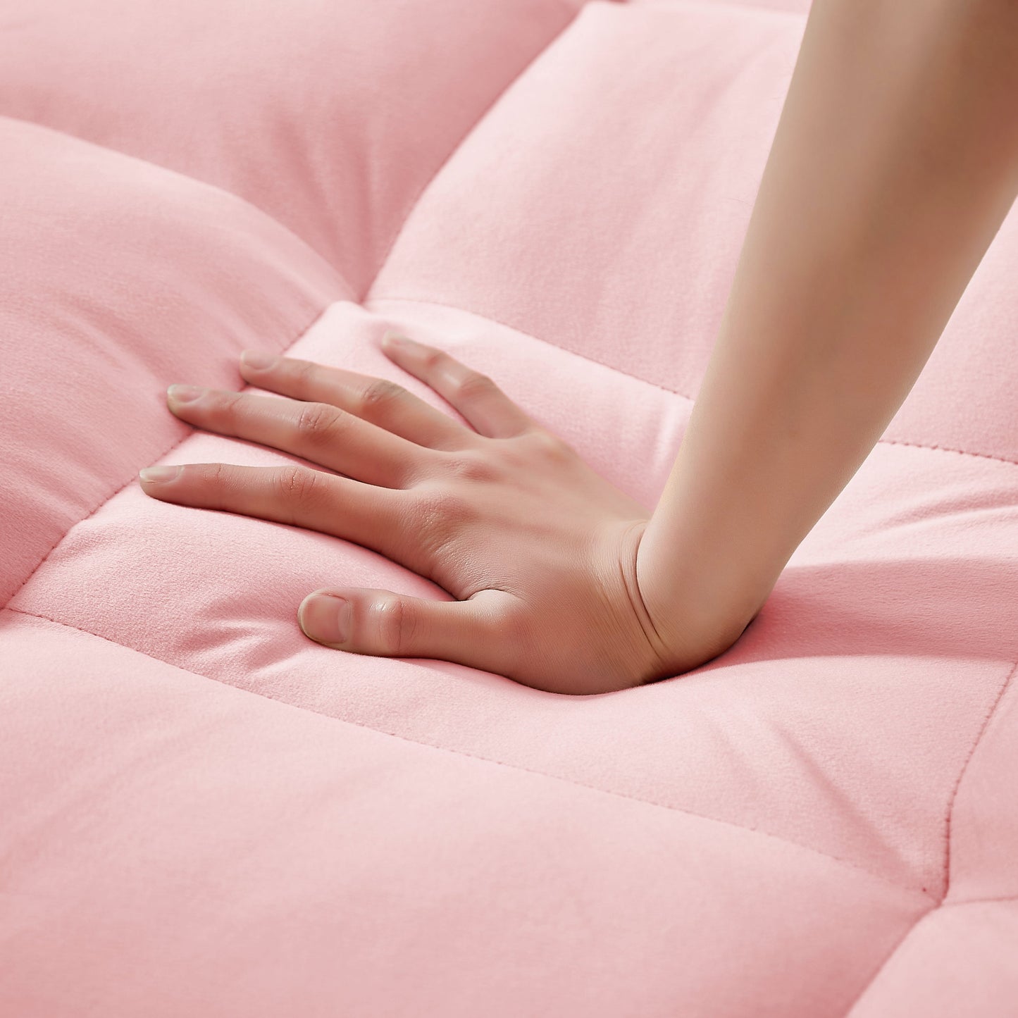 NEW 1 versatile foldable sofa bed in 3 lengths, modern sofa sofa sofa velvet pull-out bed, adjustable back and with USB port and ashtray and swivel phone stand (pink)