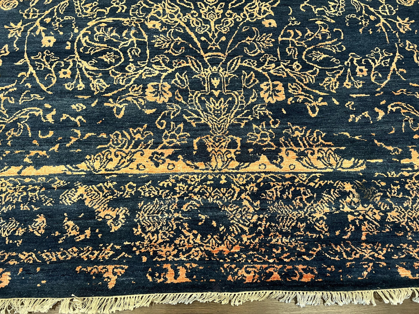 USED Area Rug 8x10 High Quality Handmade Oriental Carpet, Modern Contemporary Rug, Rug for Living Room, Wool Rug, Blue and Gold, Pakistani Rug