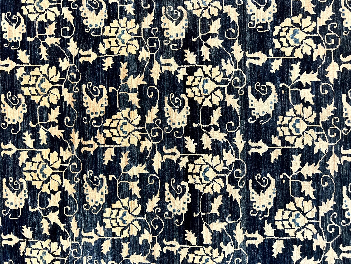 USED Sino Persian Rug 6x9, Hand Knotted Wool Carpet, Floral Allover, Blue Cream-Tan