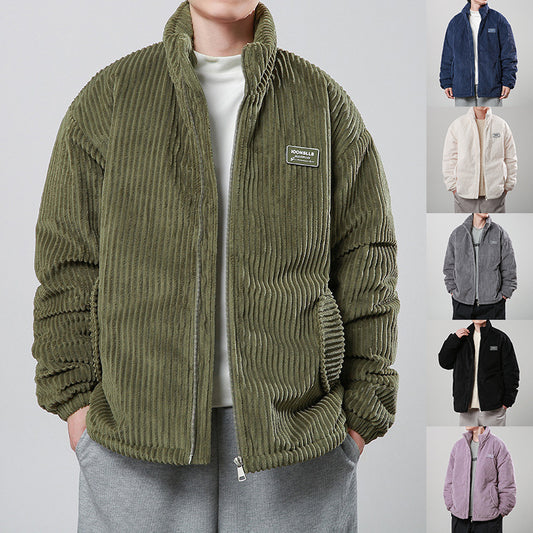 New Winter Corduroy Cotton-padded Coat Warm Stand Collar Zipper Jacket Casual Outdoor Streetwear Men's Clothing