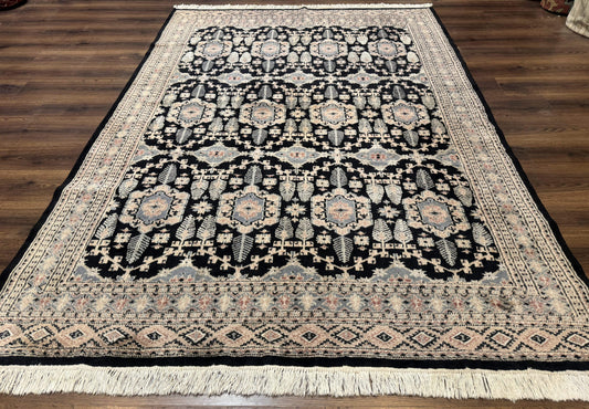 USED Turkoman Bokhara Rug 6x9, Pakistani Carpet, Black, Hand Knotted
