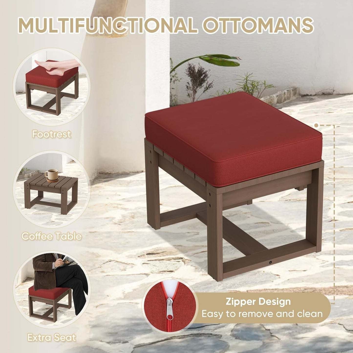 NEW Natural Cedar Outdoor Ottomans With Removable Cushions