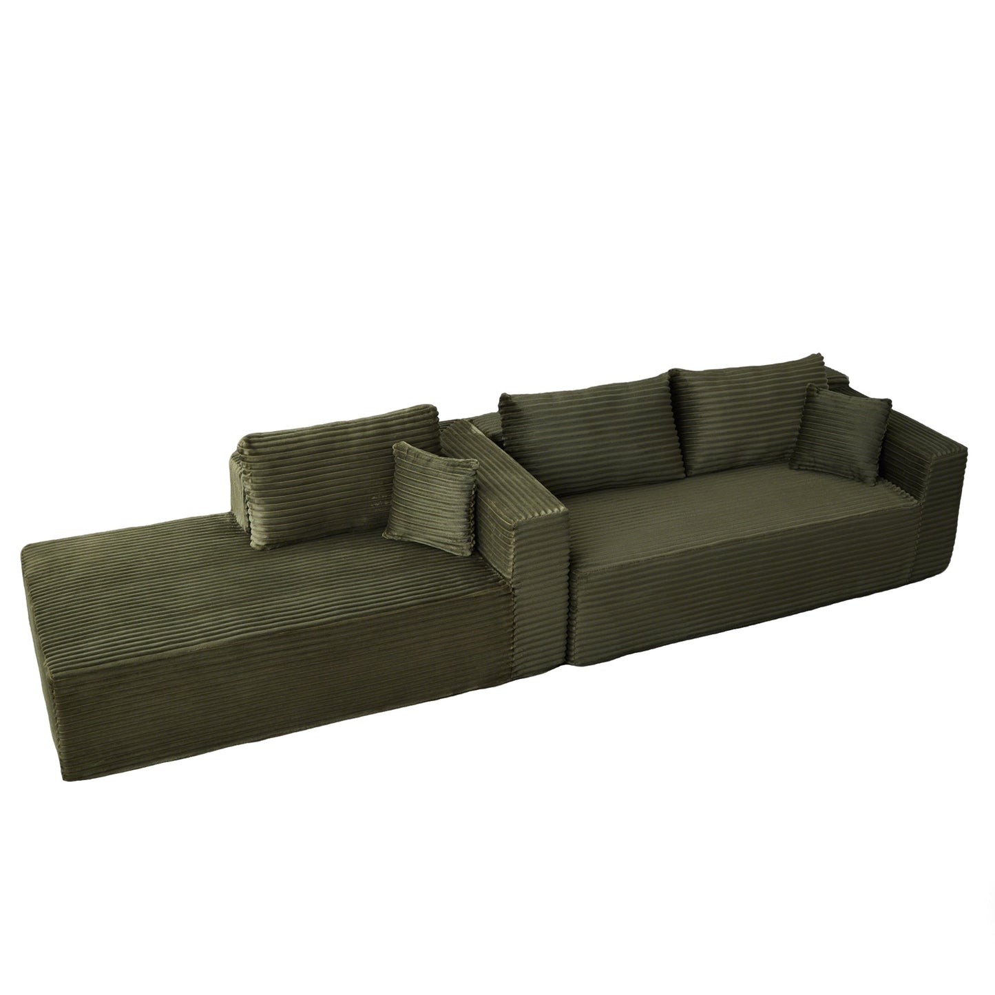 NEW Compression Sectional Couch with Comfy Chaise, Boneless L Shape Sofa with Deep Seat, Minimalist Modular Couches Sleeper for Living Room Bedroom Apartment Lounge,corduroy,Green