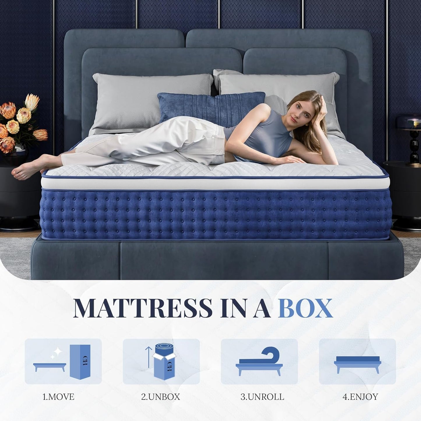NEW Blue Queen Hybrid Memory Foam Mattress Box CertipurUS