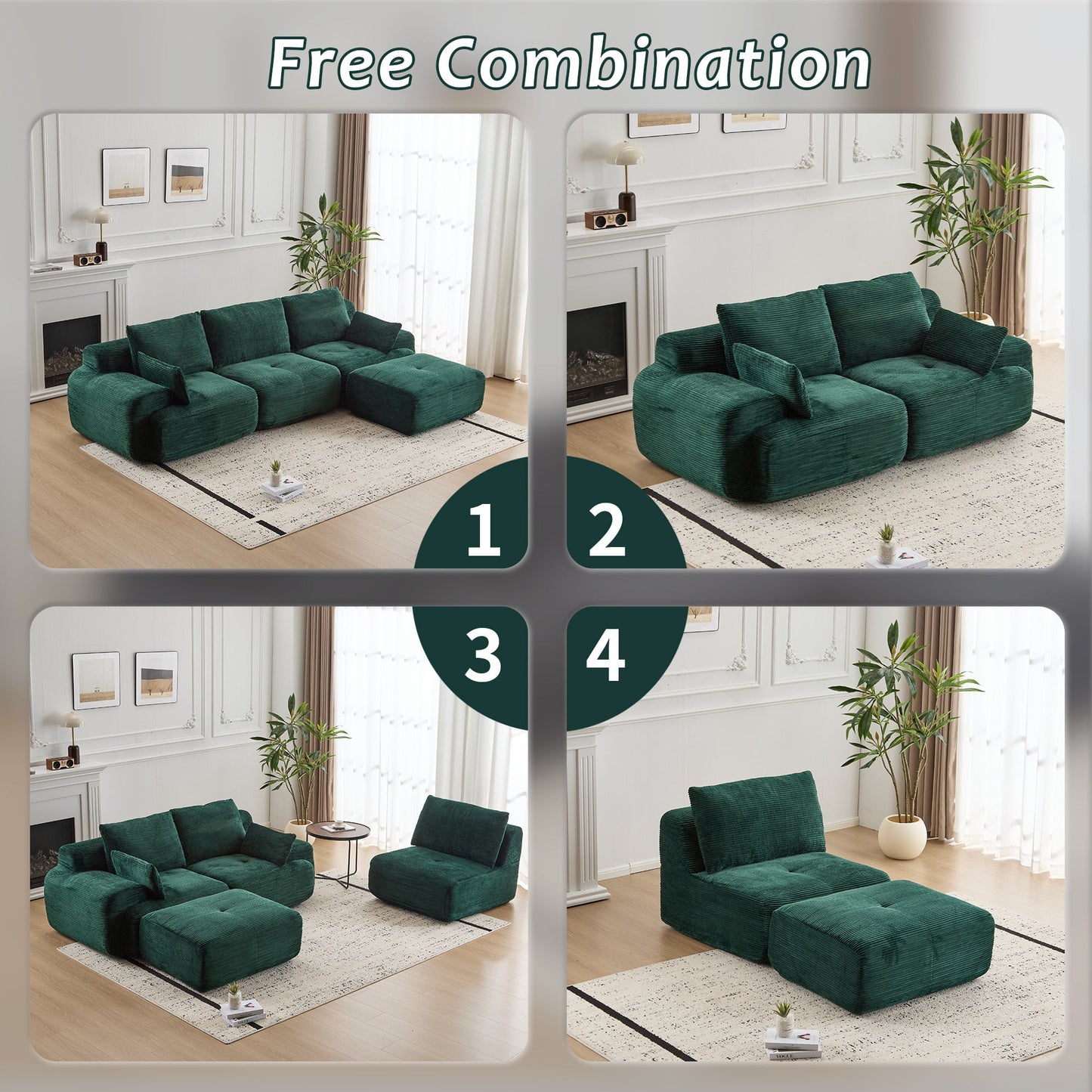 NEW Modern Memory Foam Compressed Sofa,Large Sectional Couches for Living Room,Pet-Friendly Cloud Modular Sectional Sofa,Corduroy Fabric,Extra Deep Loveseat,No assembly required,Green