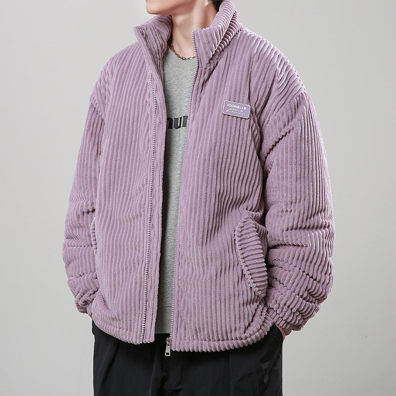 New Winter Corduroy Cotton-padded Coat Warm Stand Collar Zipper Jacket Casual Outdoor Streetwear Men's Clothing