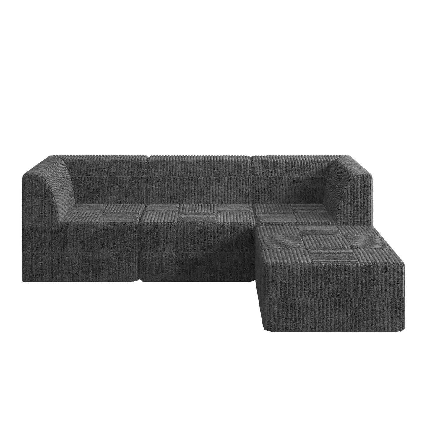 NEW Modern Minimalist L Shape Modular Sectional Sofa, Sleeper Corduroy Couch, Comfy Space-Efficient Design, Grey