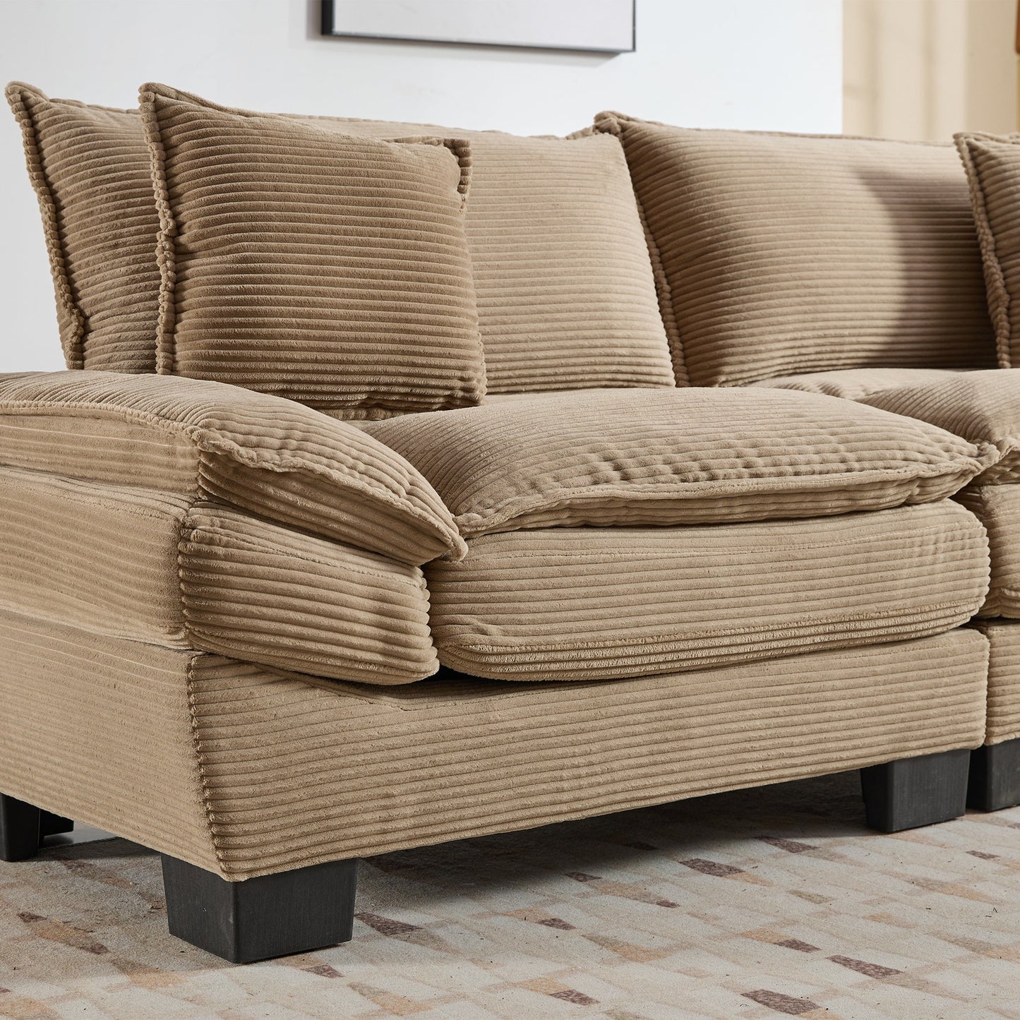 NEW Khaki Corduroy Sofa Sleeper Couch Loveseat with Pillows Comfy Upholstered Deep Seating