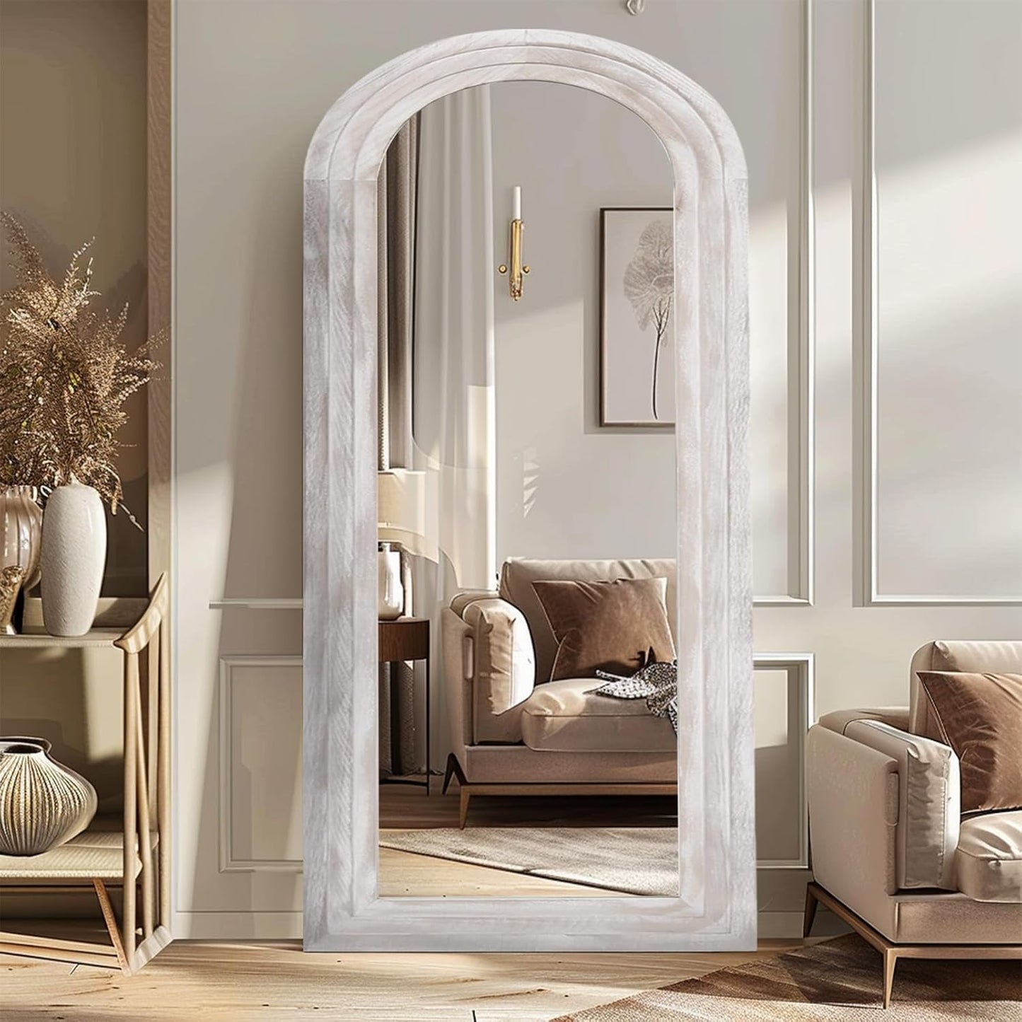 NEW Arched Full Length Mirror With Solid Wood Frame 71x32 Rustic White