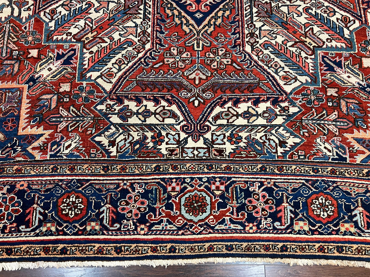 USED Antique Persian Heriz Rug – 11x16 Palace Size, Geometric Medallion, 1920s