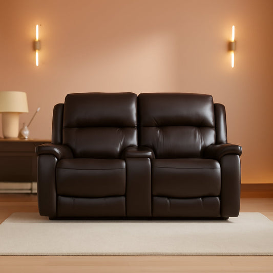 NEW Oversized Espresso Leather Recliner Loveseat For Home Theater