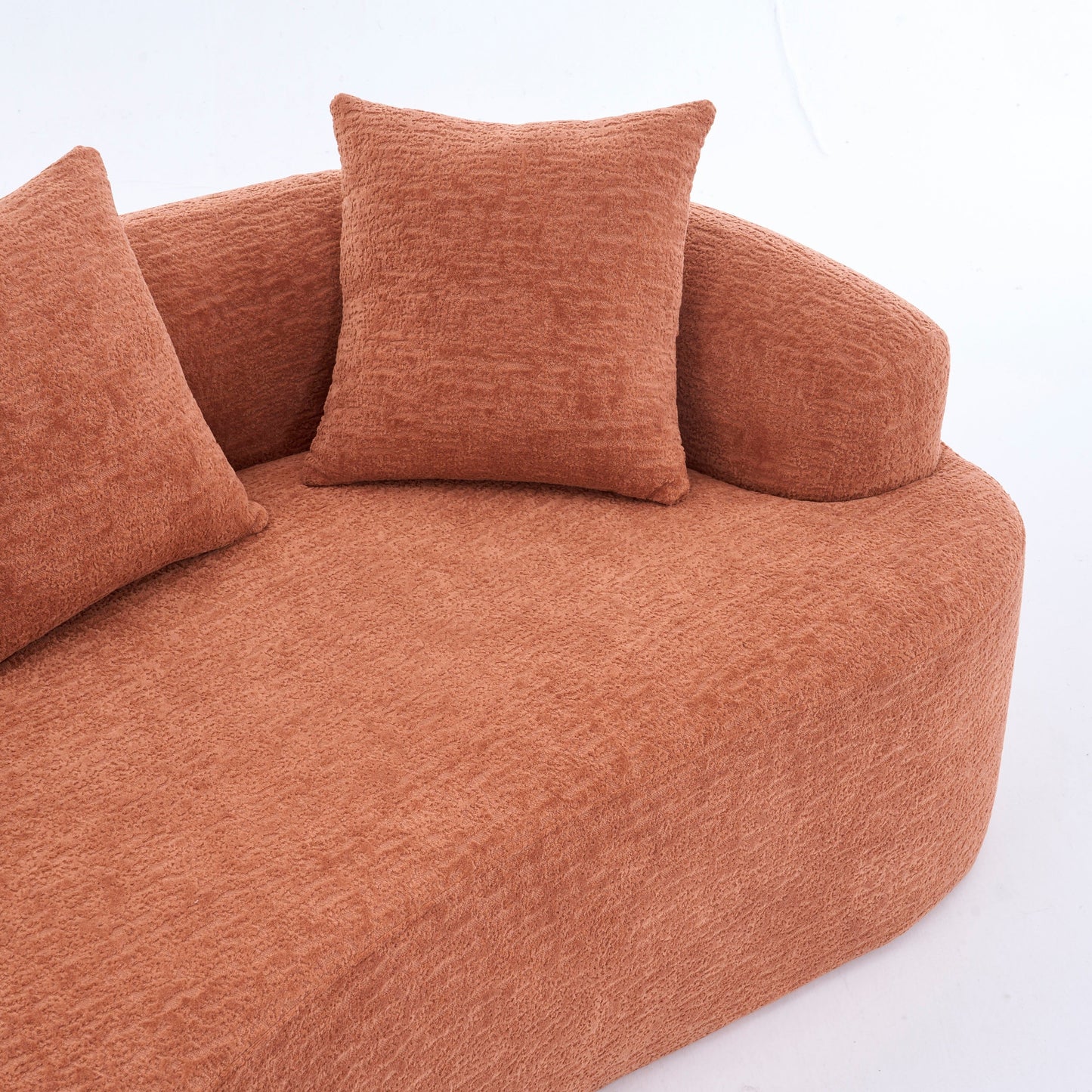 NEW LY-025S Coral Curved Loveseat Compressed Chenille Small Sofa with 3 Pillows