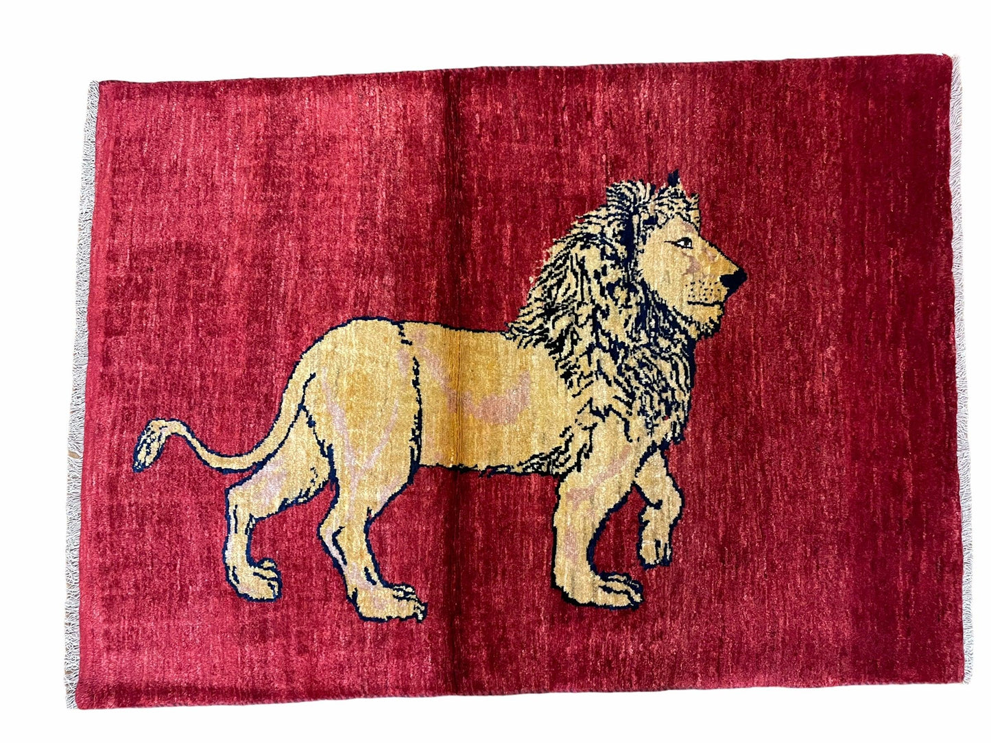 NEW 3 X 5 Handmade Hand-Knotted Quality Wool Rug New Vintage Lion Red Pictorial