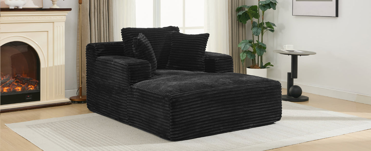 NEW Modern Black Corduroy Chaise Lounge Sofa Bed with Removable Pillows, 48.8' Upholstered Sleeper Sofa