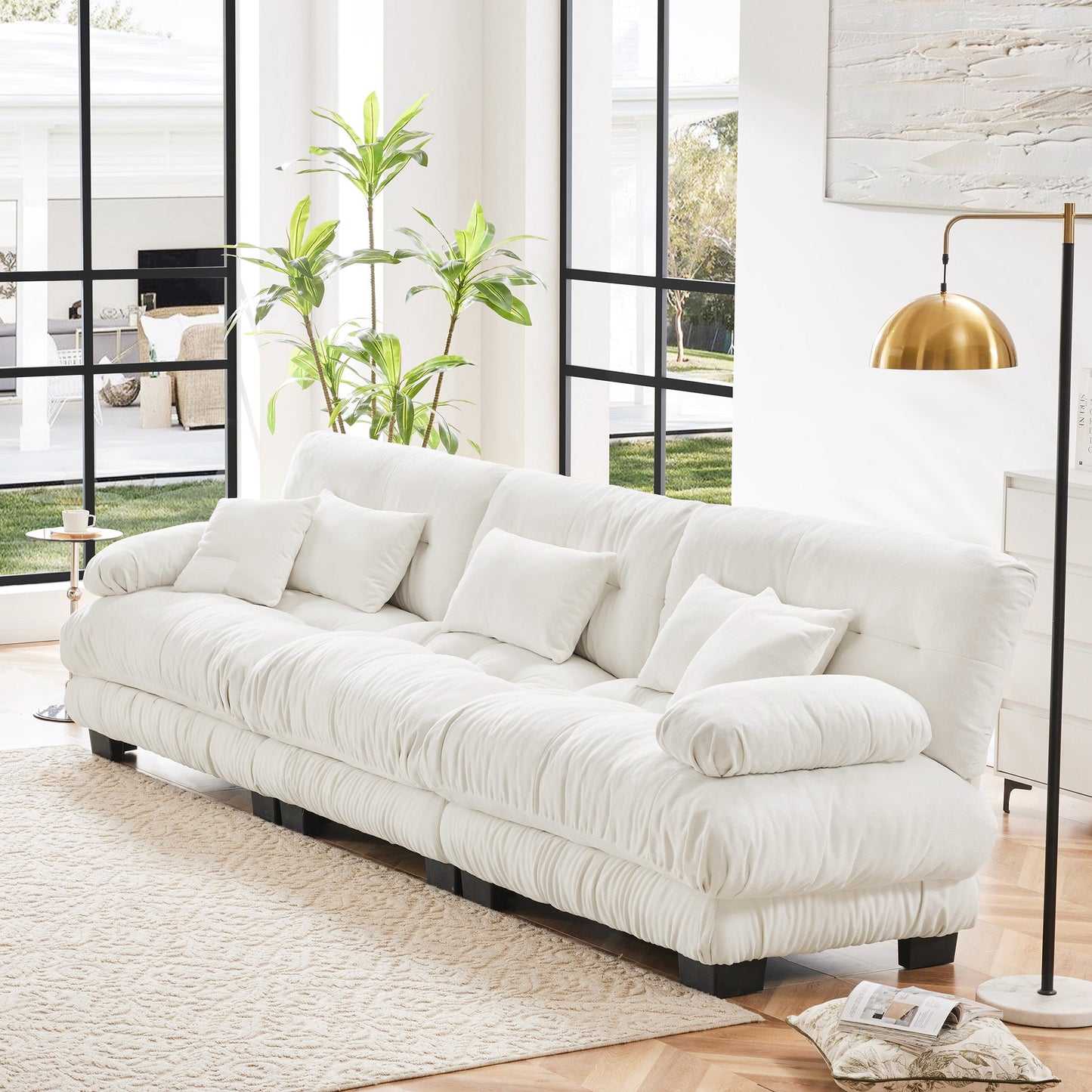 NEW Chenille Soft Comfy White Upholstered 3-Seater Sectional Sofa Modular Deep Seat Sofa Couch