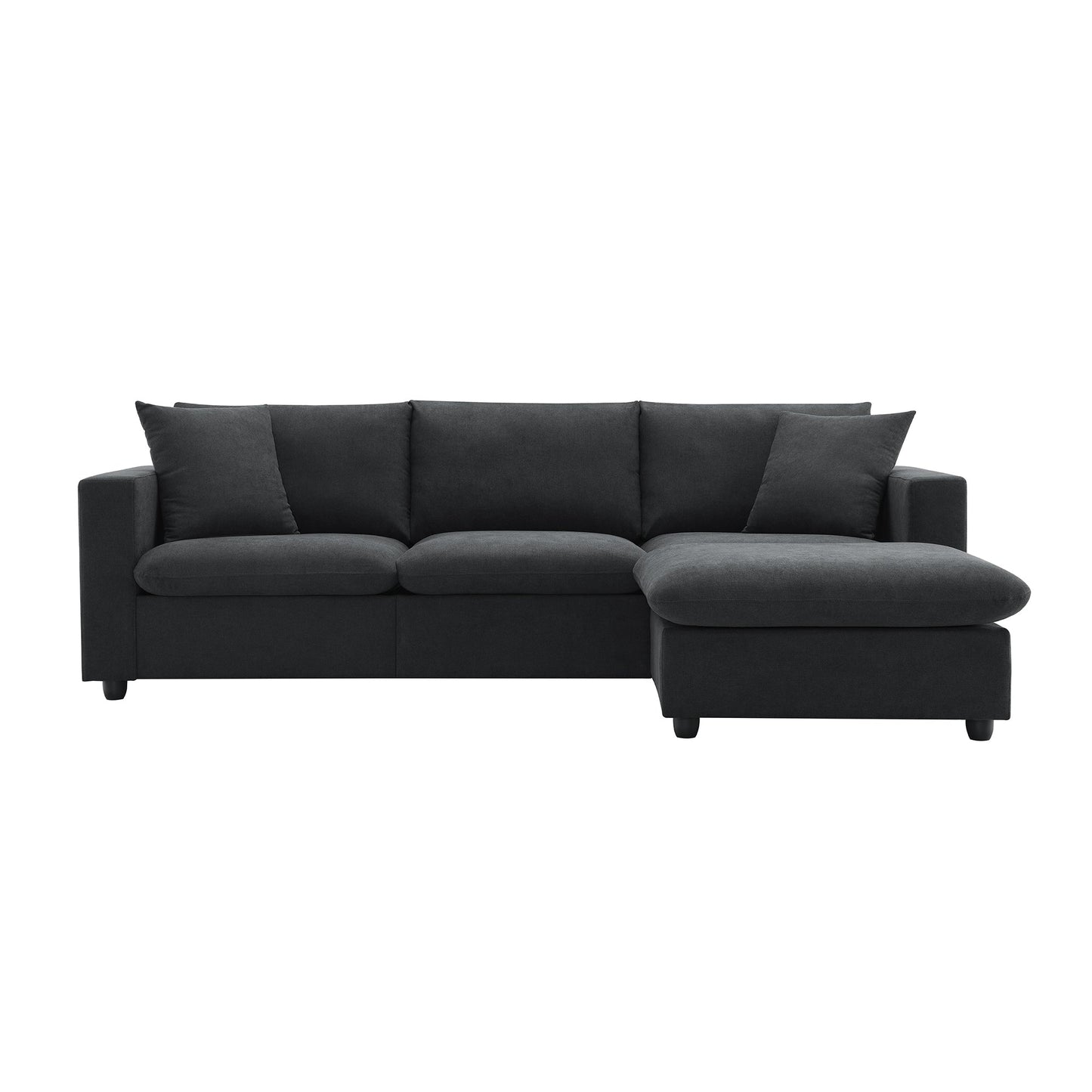 NEW L-shaped 4-Seat Polyester Black Fabric Modern Sectional Sofa