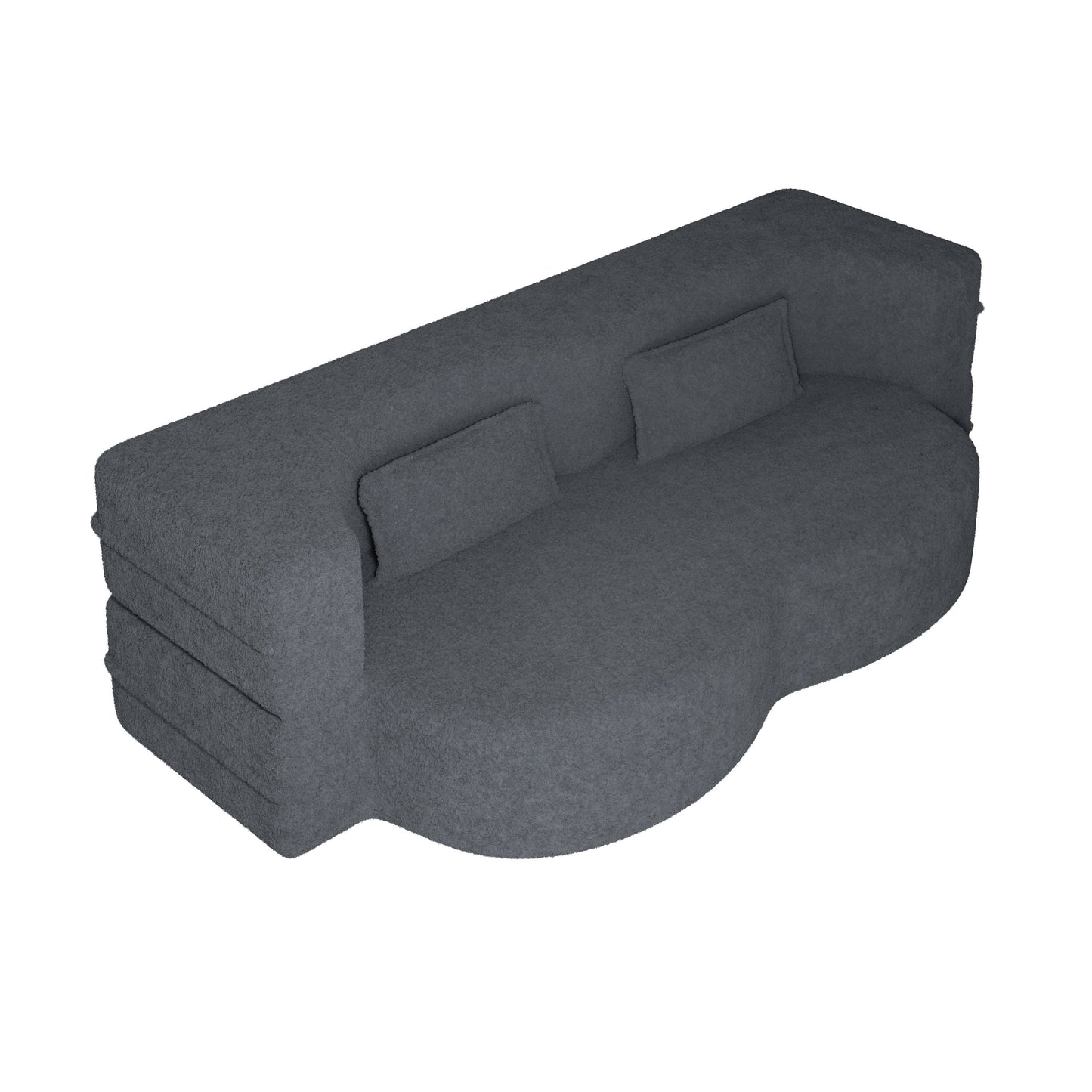 NEW Modern Floor Sofa, with 2 Pillows, Convertible Teddy Fabric Foam Filled Bed, 15 inch Full Size Folding Mattress, Suitable for Living Room, Guest room, Game Room, Grey