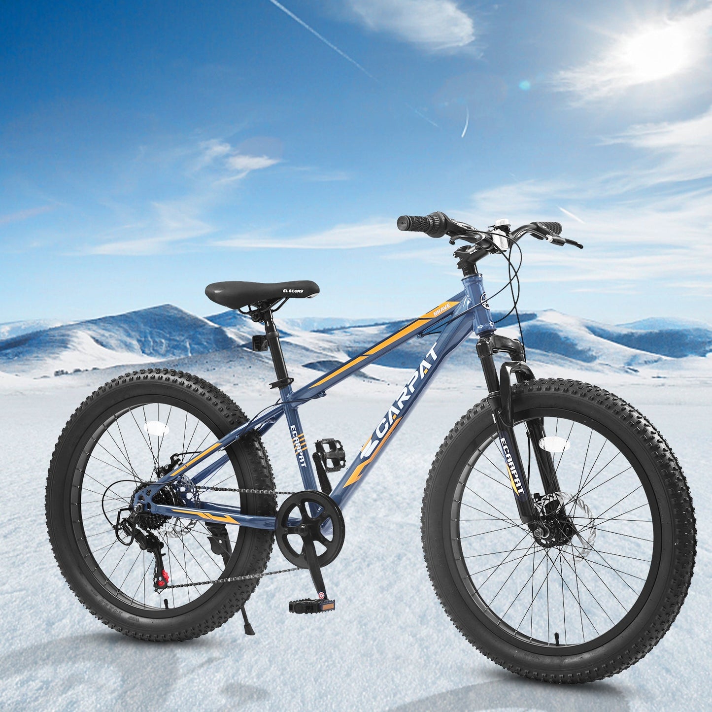 NEW  S24109 Elecony 24 Inch Fat Tire Bike Adult/Youth Full Shimano 7 Speeds Mountain Bike, Dual Disc Brake, High-Carbon Steel Frame, Front Suspension, Mountain Trail Bike, Urban Commuter City Bicycle