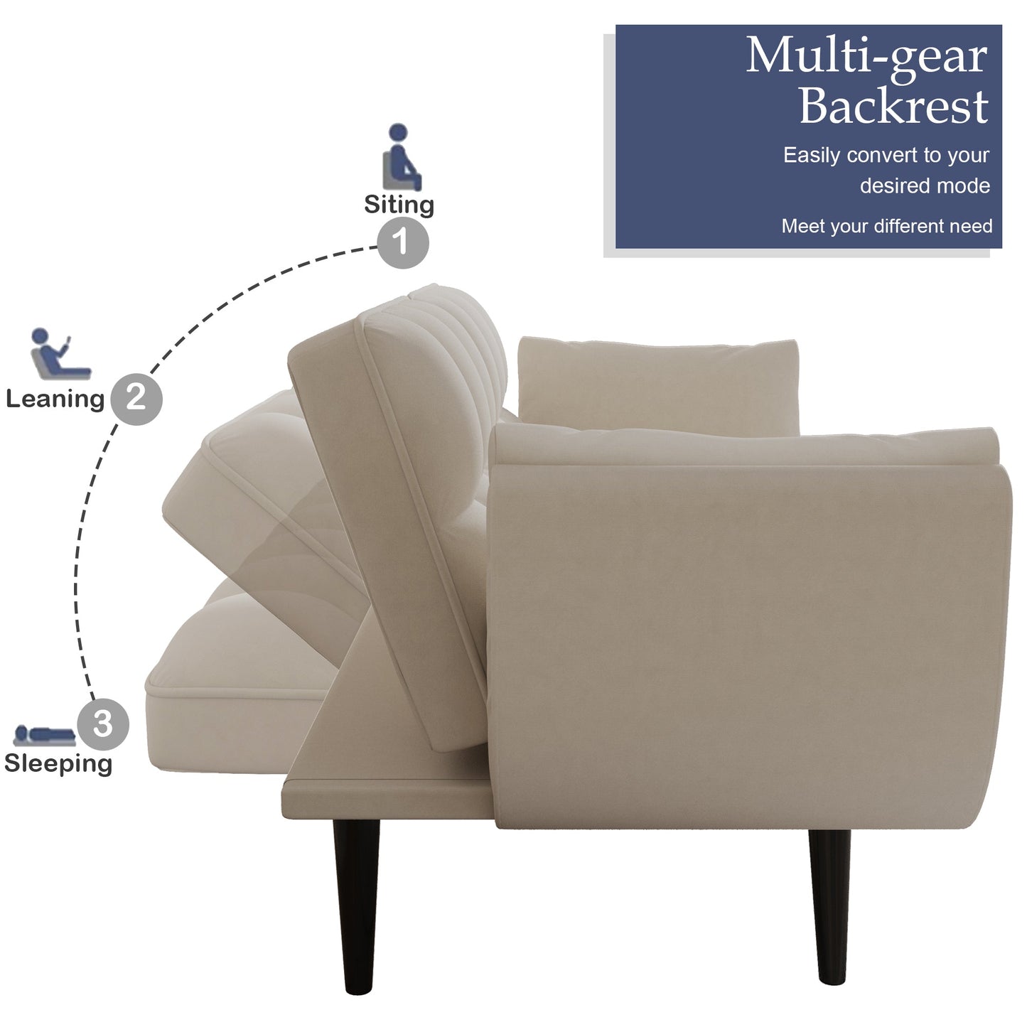 NEW 57" Beige Velvet Sofa with Two Armrests and Cushioned Seat for Small Spaces