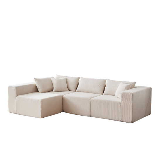 NEW Corduroy Modular L Shaped Sectional Luxury Upholstered Foam-Filled Compressed Sofa Couch Set