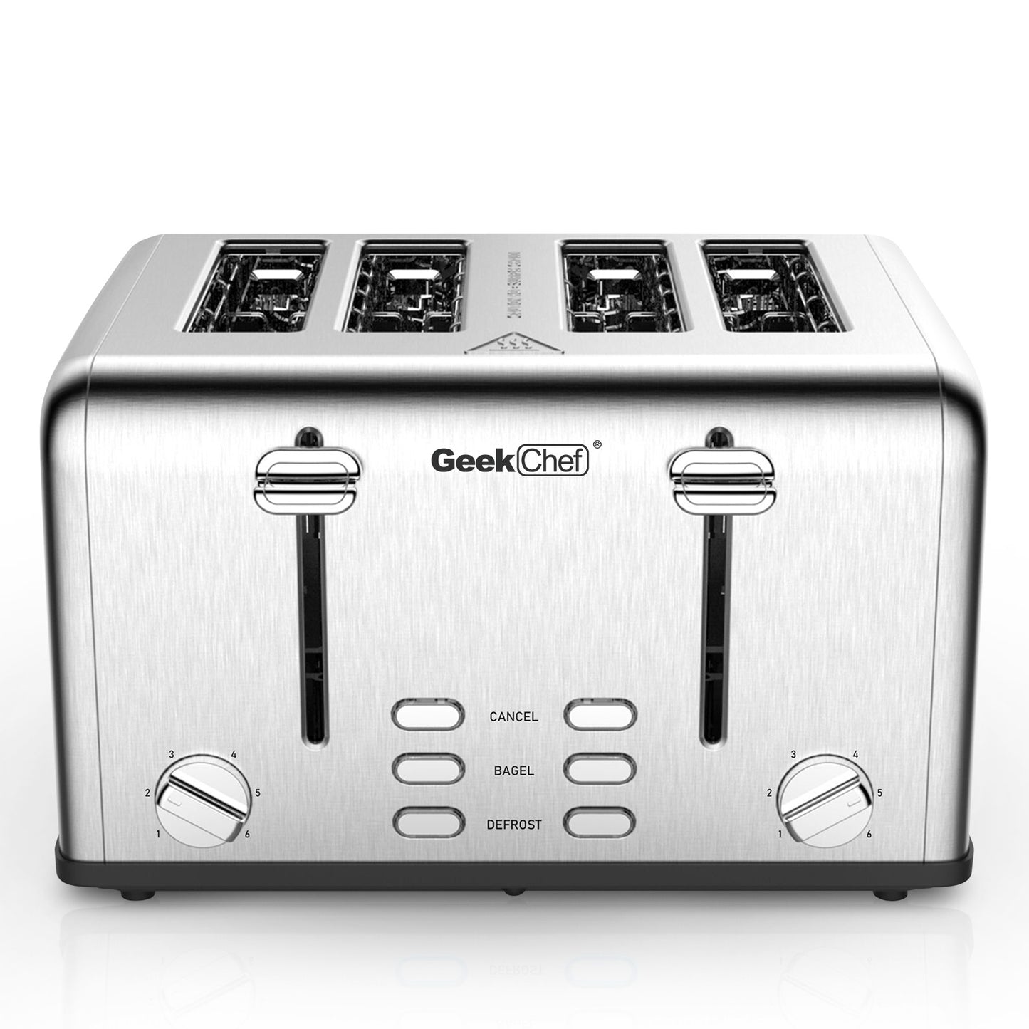 NEW 4 Slice Geek Chef Stainless Steel Extra-Wide Slot Dual Control Defrost Toaster
