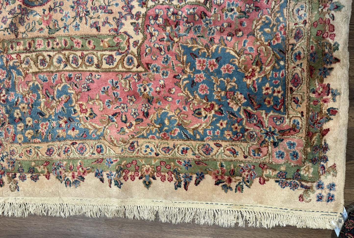USED Palace Size Persian Kerman Rug 11x20 ft, Very Fine 340 KPSI, Vintage Oversized Wool Handmade Large Persian Carpet, Beige Light Blue Pink