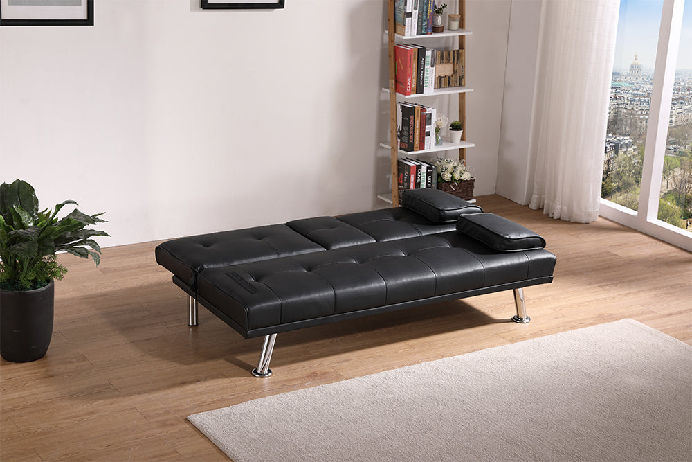 NEW Black Leather Office Double Folding Sofa Bed with Matching Coffee Table