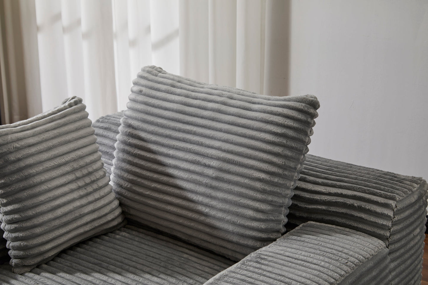 NEW Grey Oversized Chaise Lounge Chair Cozy Cloud Couch Modern Plush Corduroy Upholstered Sleeper Sofa Daybed with 3 Throw Pillows and Wide Armrest