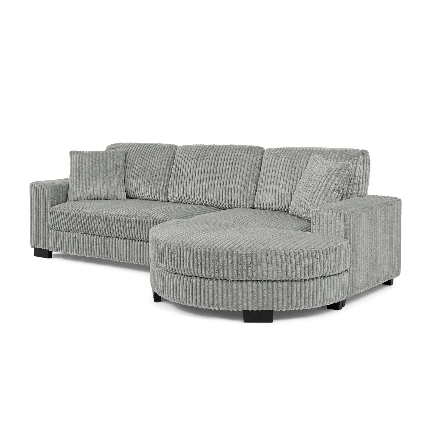 NEW Corduroy Tufted Upholstered Sleeper Sectional L-Shaped Modular Convertible Sofa with Arc-Shaped Footstool