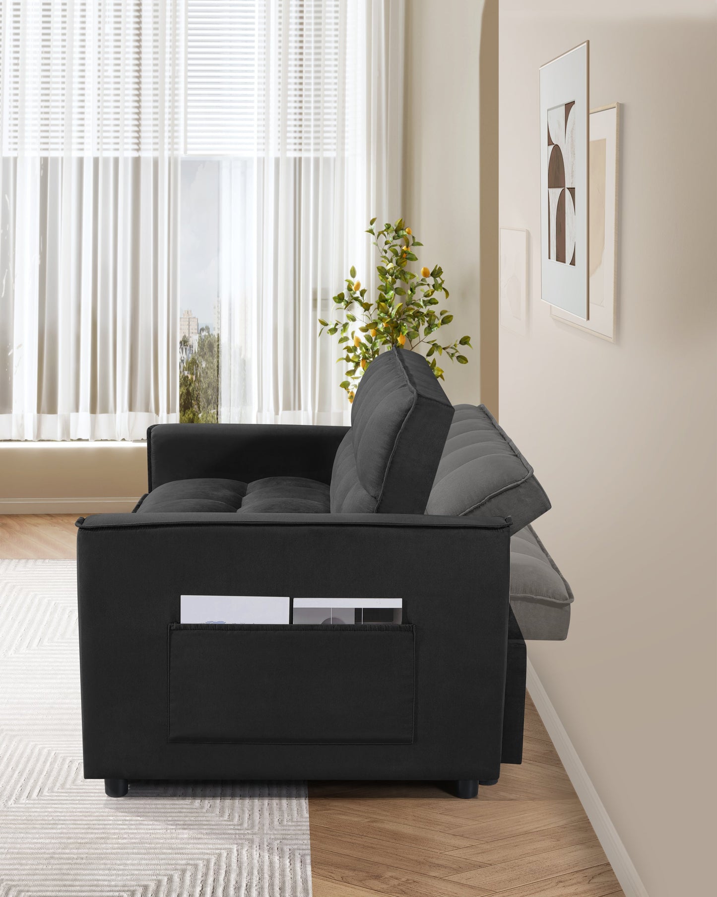 NEW Suede Fabric Pull Out Couch 3 in 1 Convertible Sofa Bed Sleeper Chair Lounge Sleeper with Pullout Bed