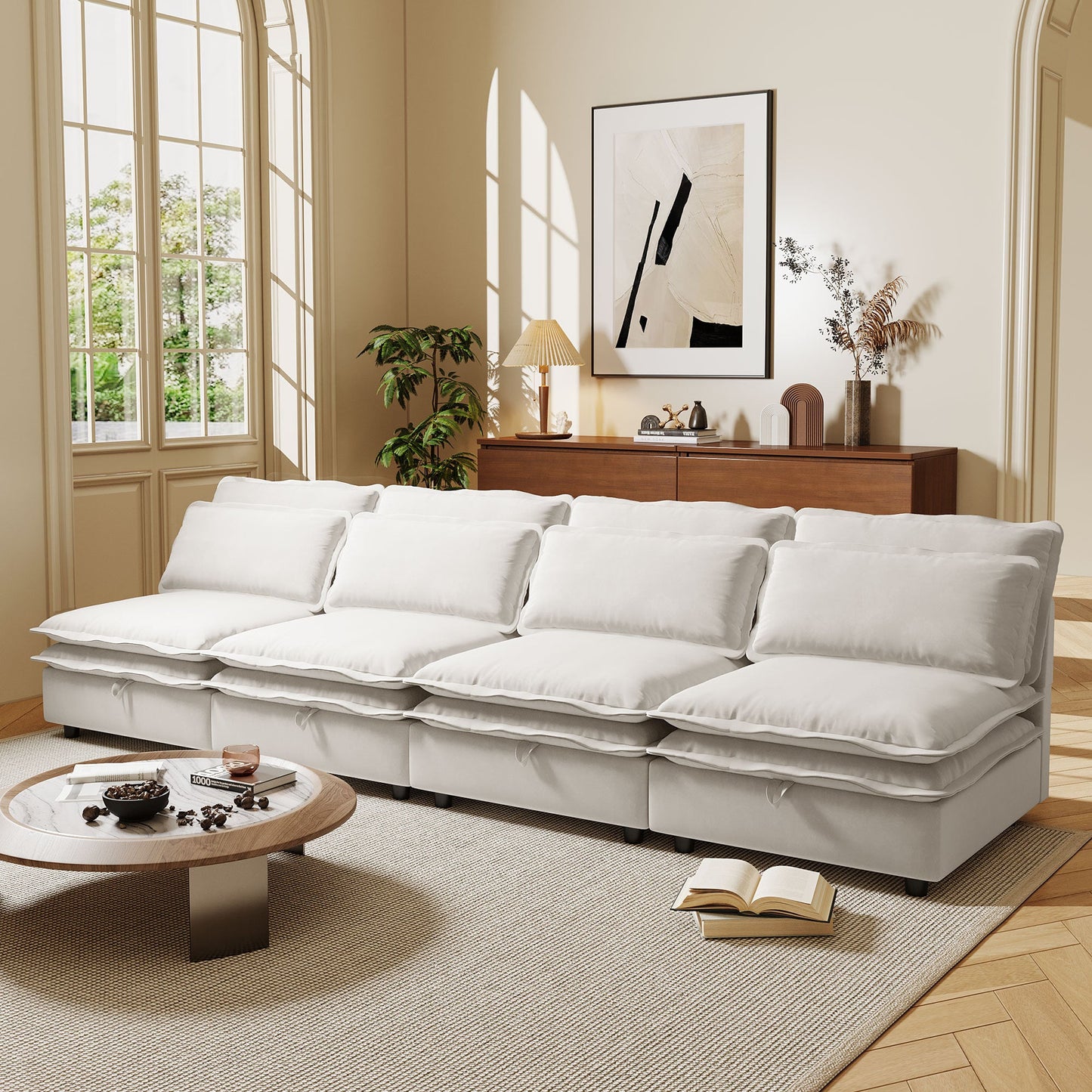 NEW U Style Double-Layer Cushion Four Seater  Modular Sofa with Storage Function