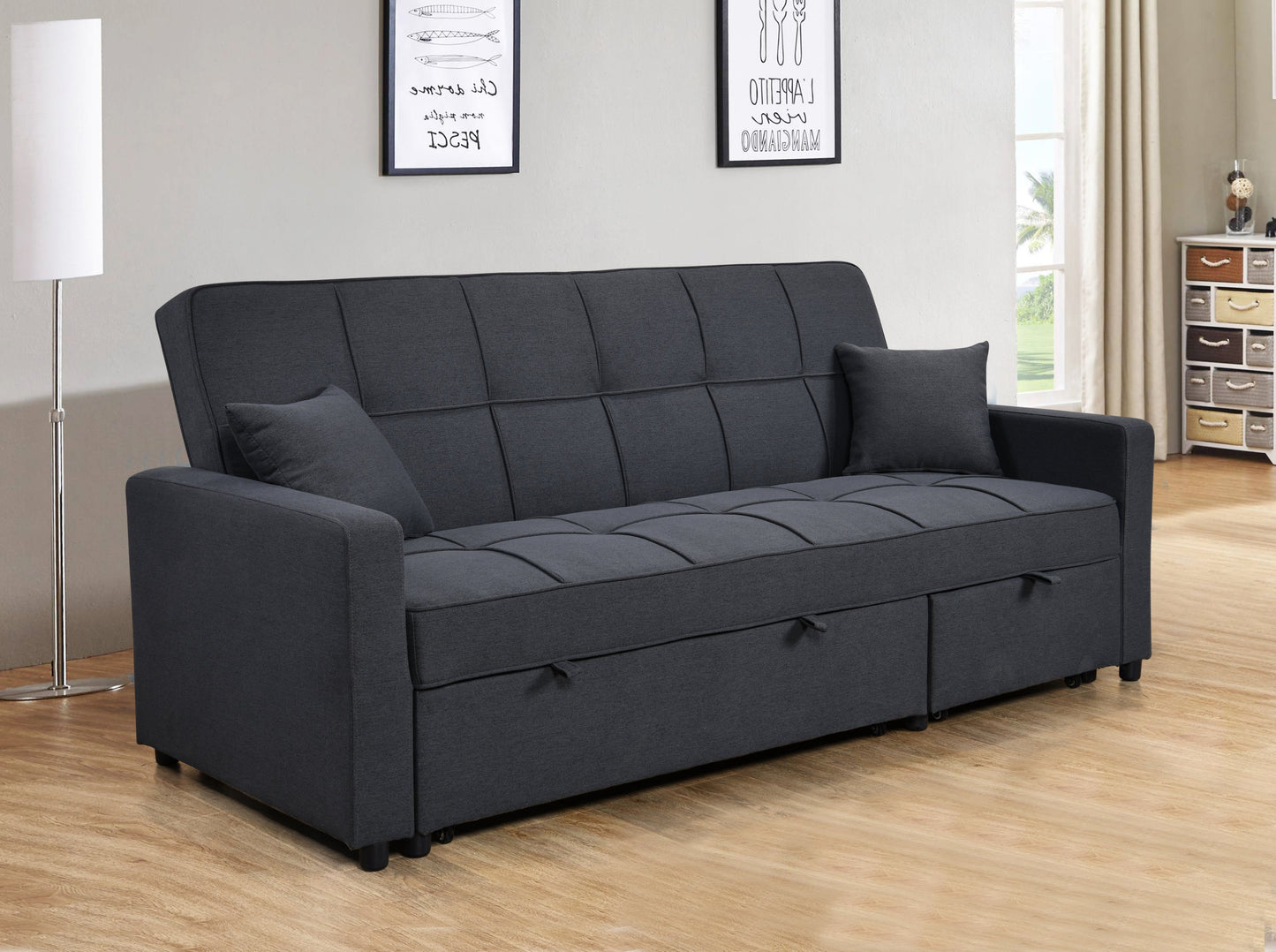 NEW 83' Oversized Upholstered 3 Seater Sofa Bed Sleeper w/ Pull Out Couch Bed & Adjustable Backrest
