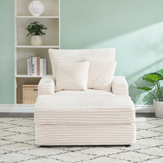 NEW 39-inch Spring upholstered armchair and Ottoman set - comfortable single sofa with cup holder and corduroy fabric, perfect for living room or bedroom