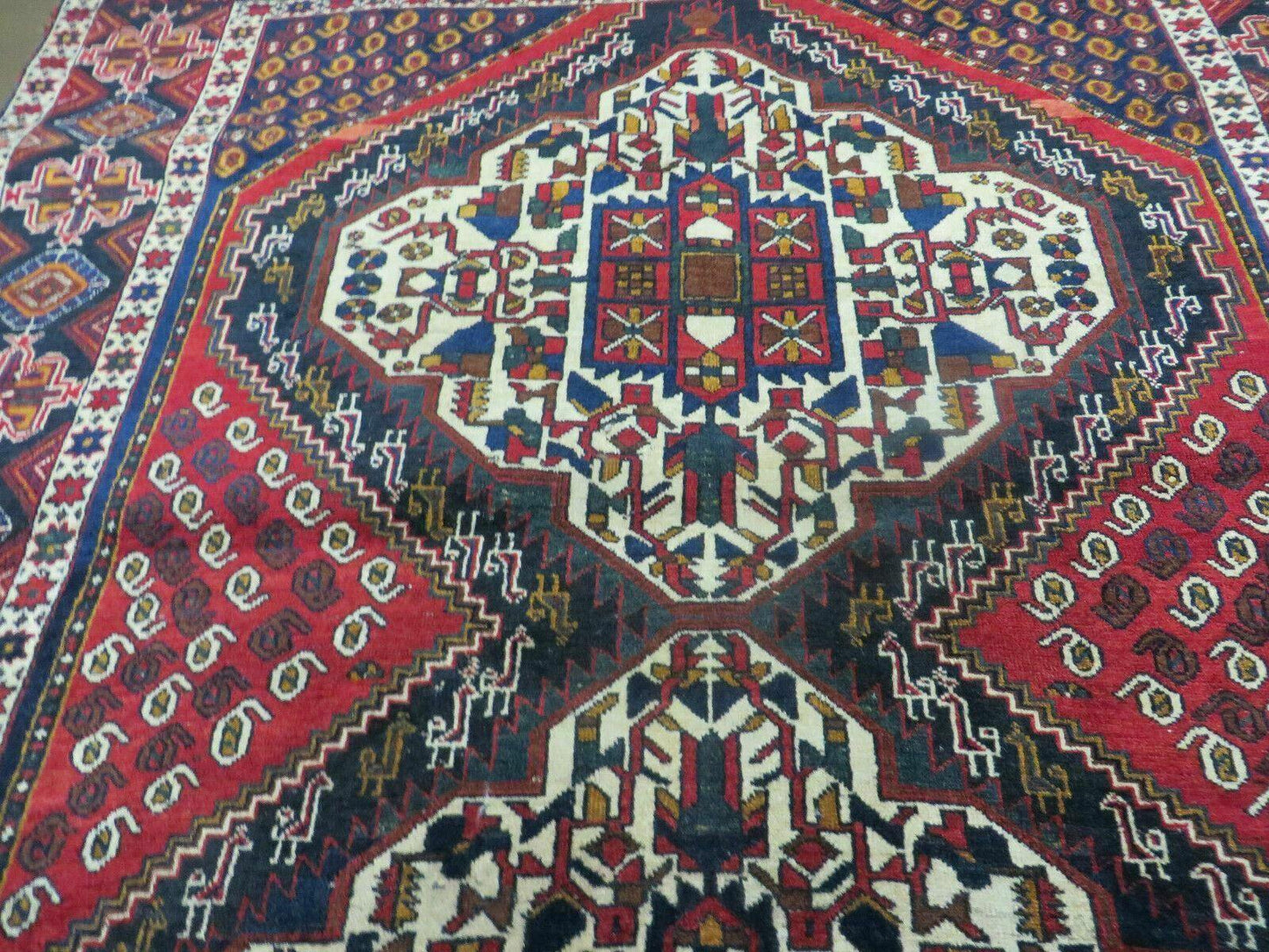 USED 4' X 5.5' Vintage Handmade Turkish Tribal Wool Rug Medallion Nice