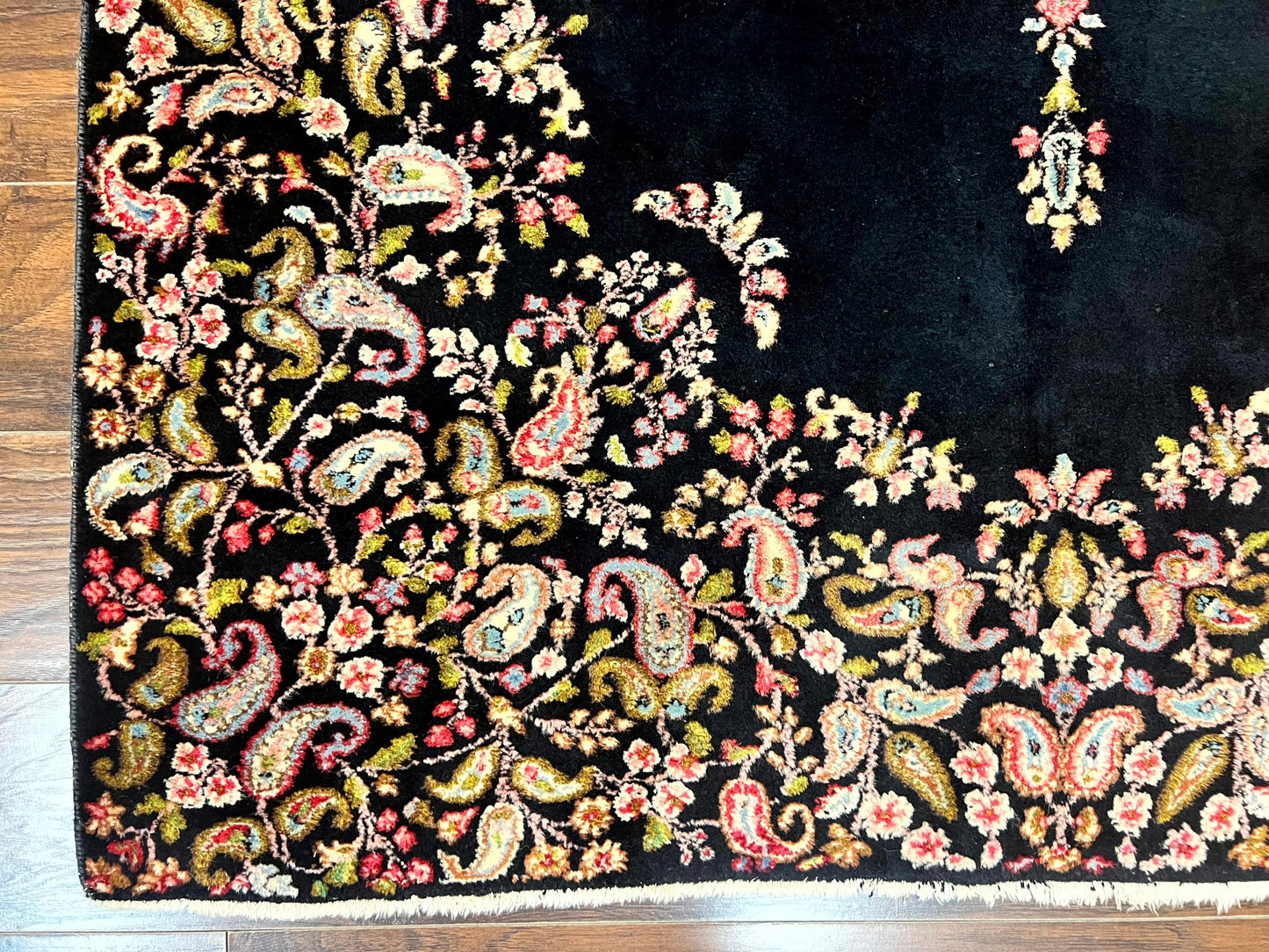 USED Antique Persian Kirman Rug 5x8, Floral Kirman, Midnight Blue/Black, Semi Open Field, Handmade Vintage Wool Carpet